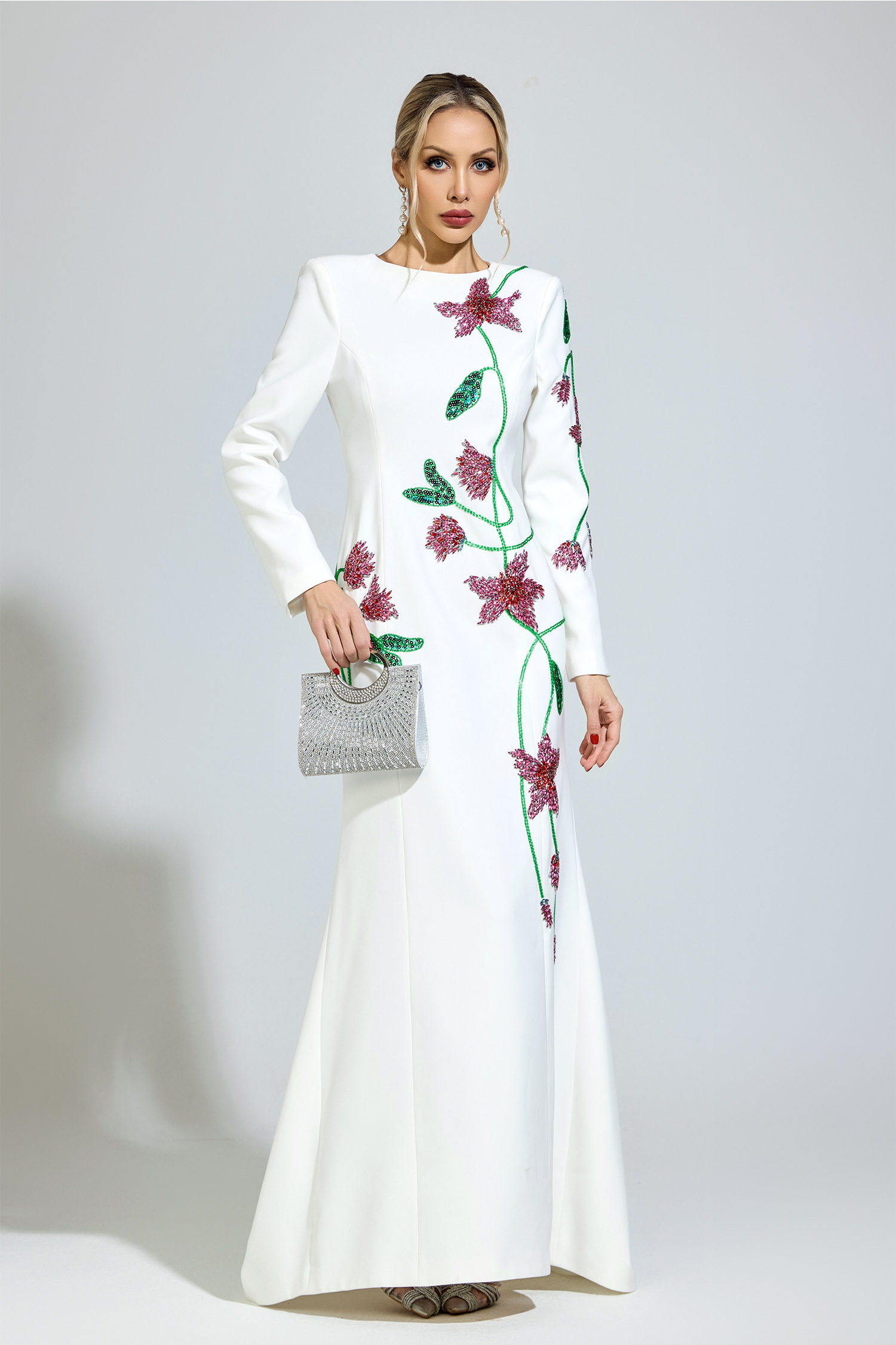 Velvet White Floral Maxi Dress