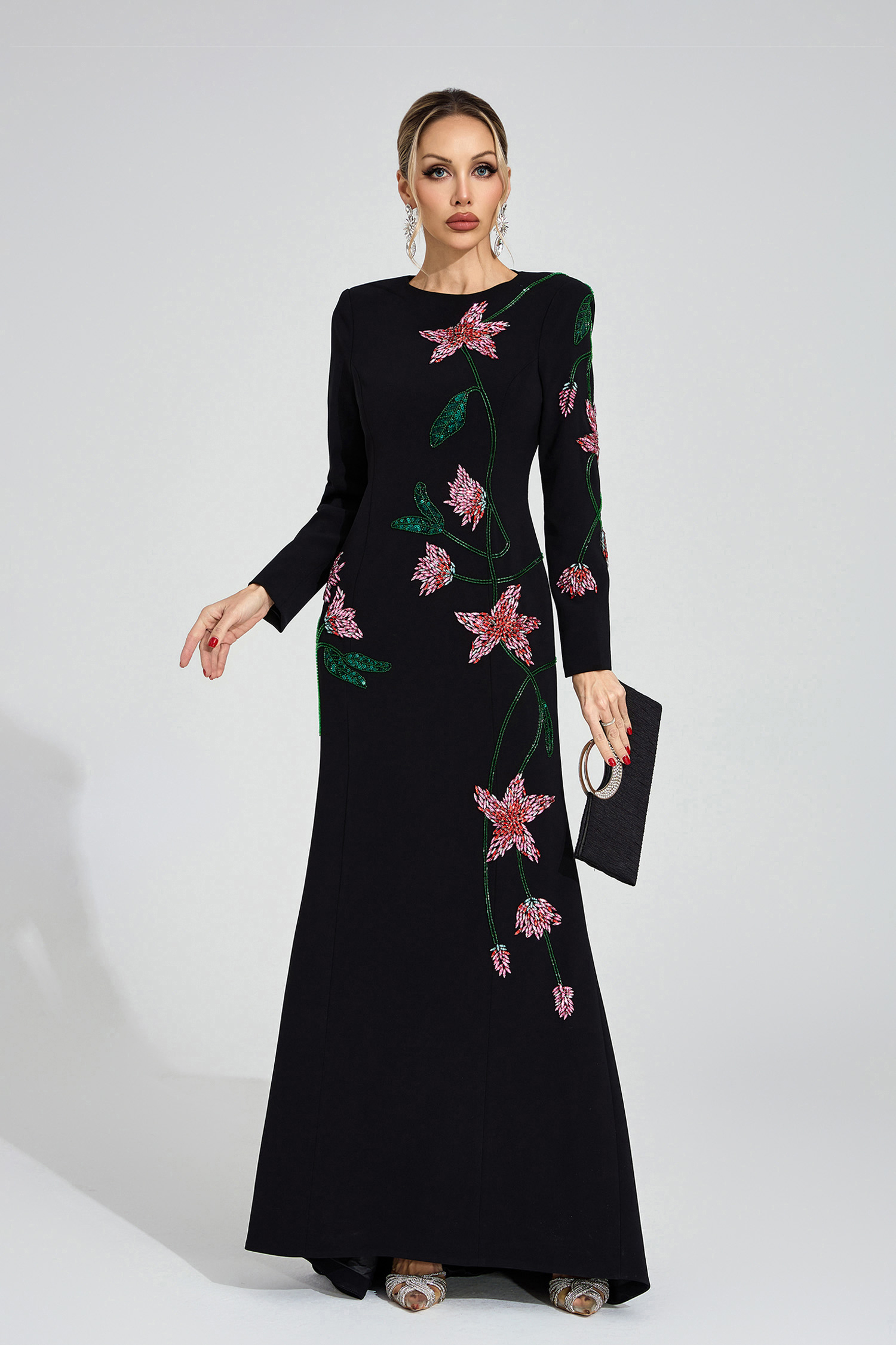 Velvet Black Floral Maxi Dress