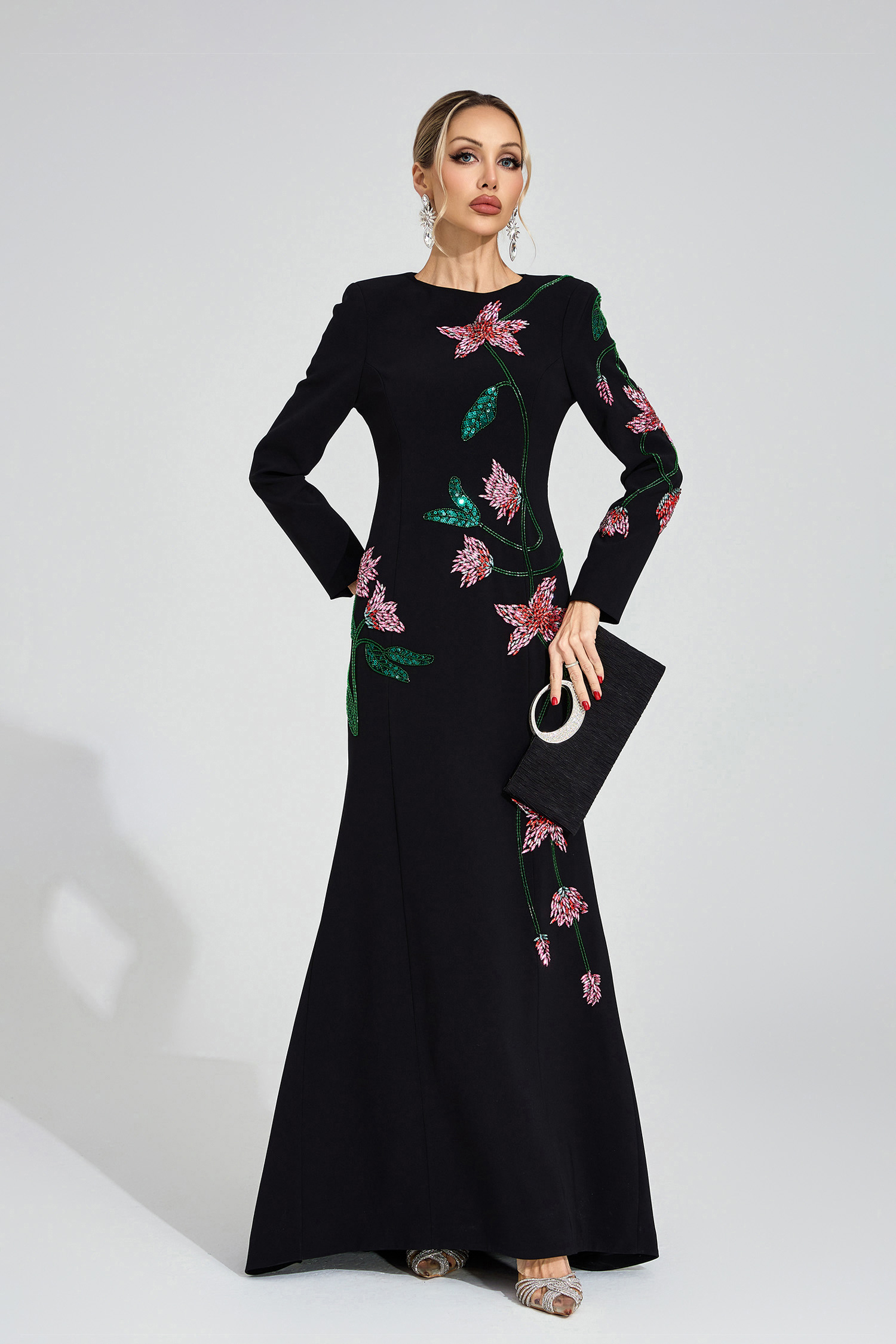 Velvet Black Floral Maxi Dress