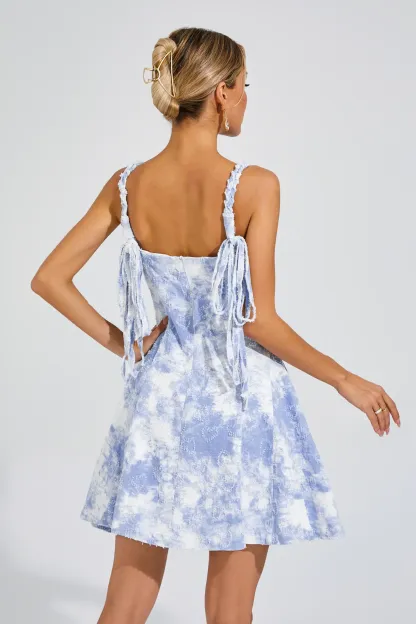 Alvin Blue Pearls Mini Slip Dress