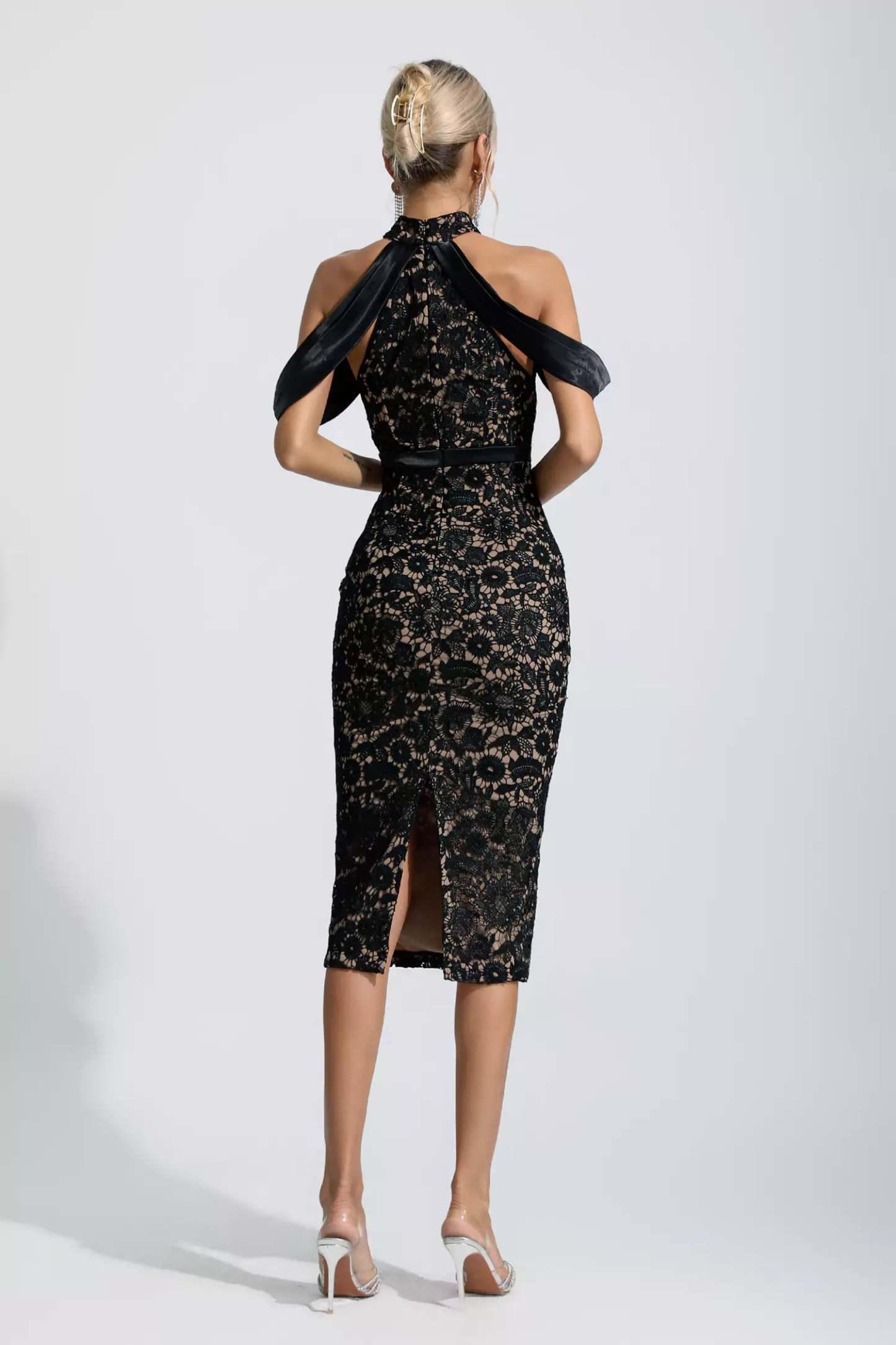 Andy Black Floral Halter Midi Dress