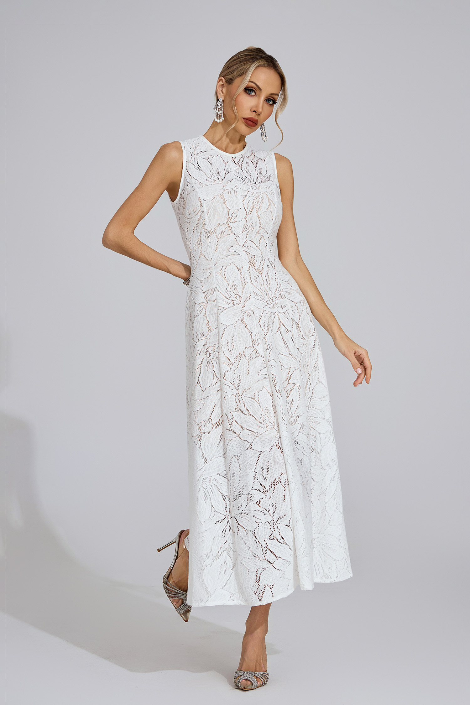 Borought White Lace Maxi Dress