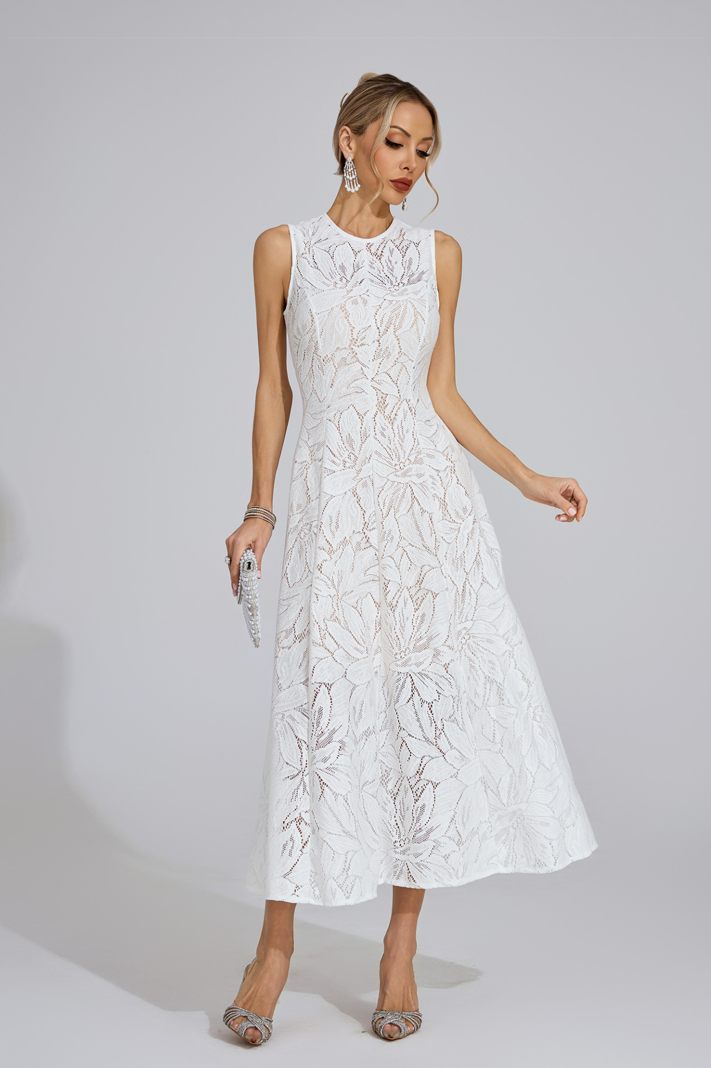 Borought White Lace Maxi Dress