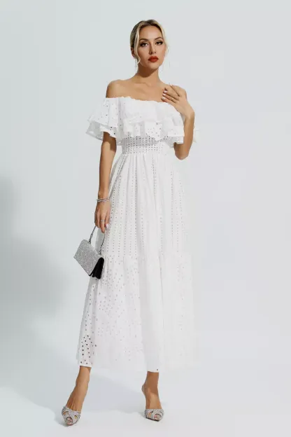 Grant White Cutout Ruffle Maxi Dress