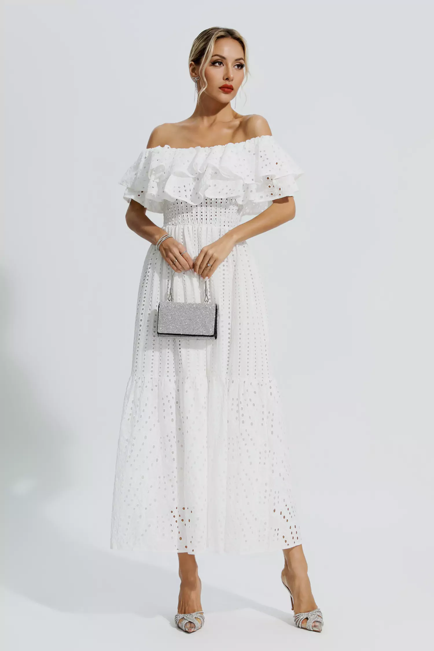Grant White Cutout Ruffle Maxi Dress