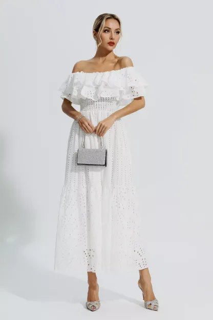 Grant White Cutout Ruffle Maxi Dress