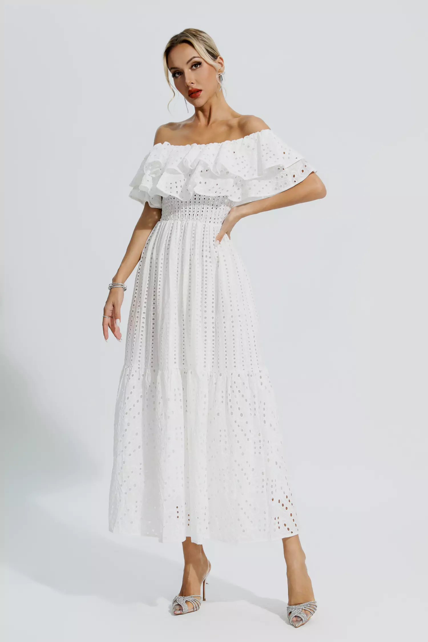 Grant White Cutout Ruffle Maxi Dress