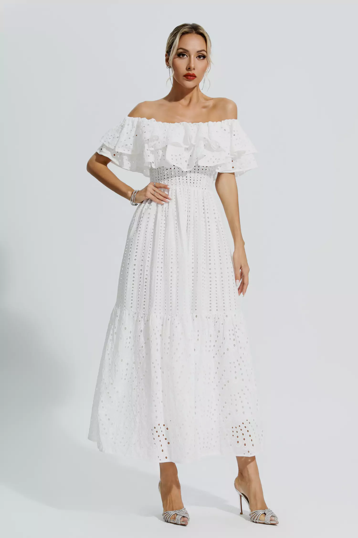 Grant White Cutout Ruffle Maxi Dress