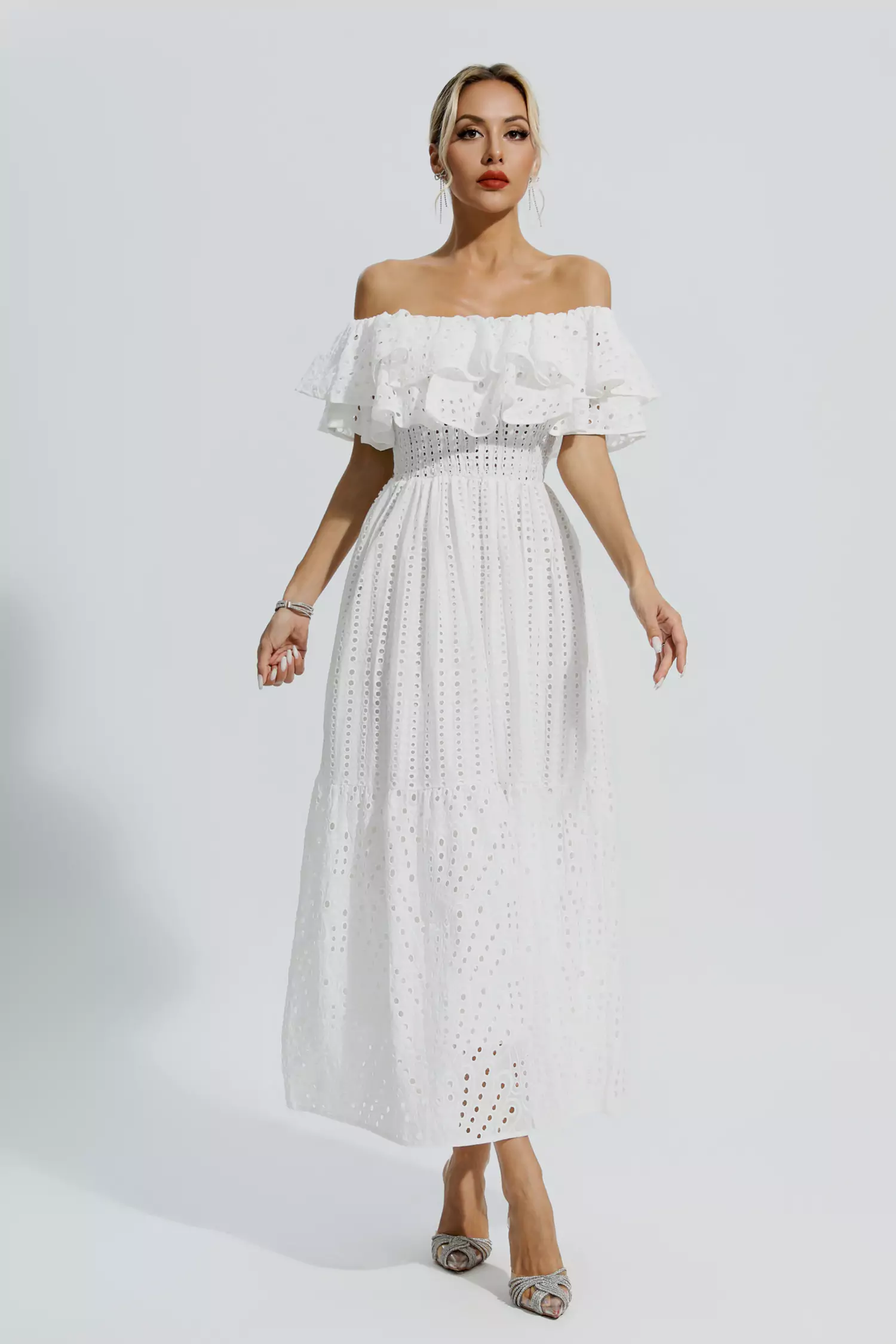 Grant White Cutout Ruffle Maxi Dress