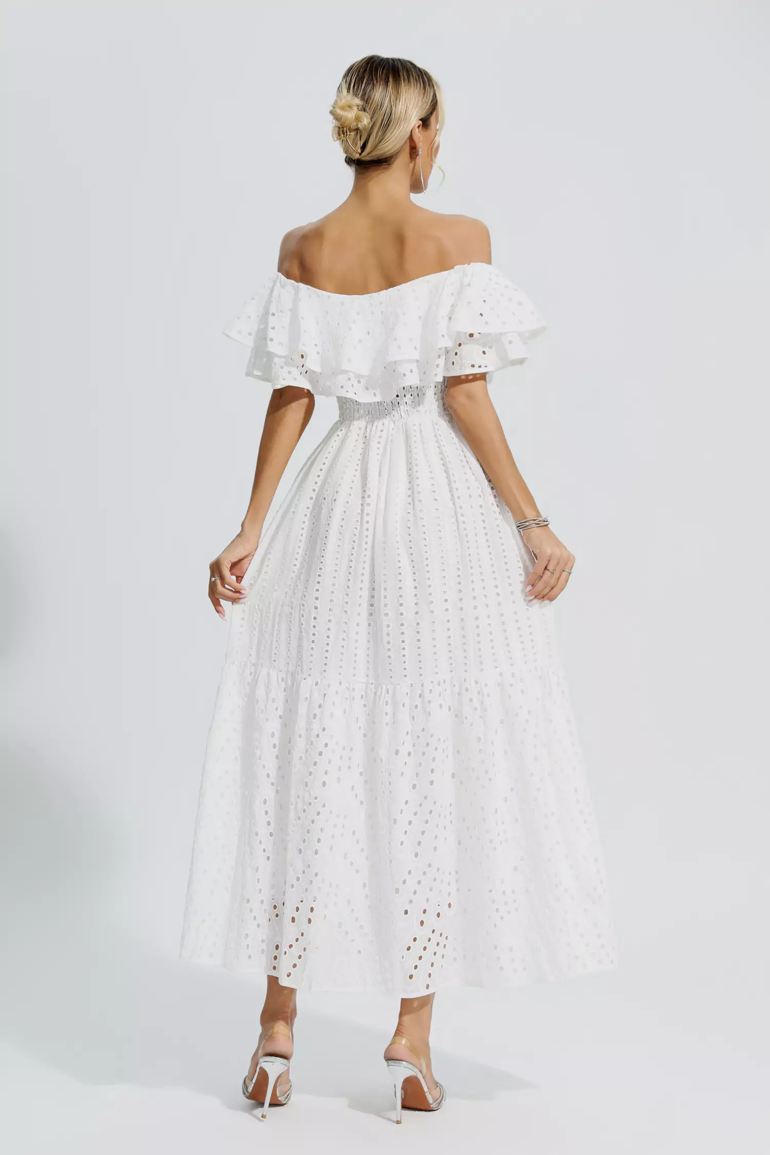 Grant White Cutout Ruffle Maxi Dress