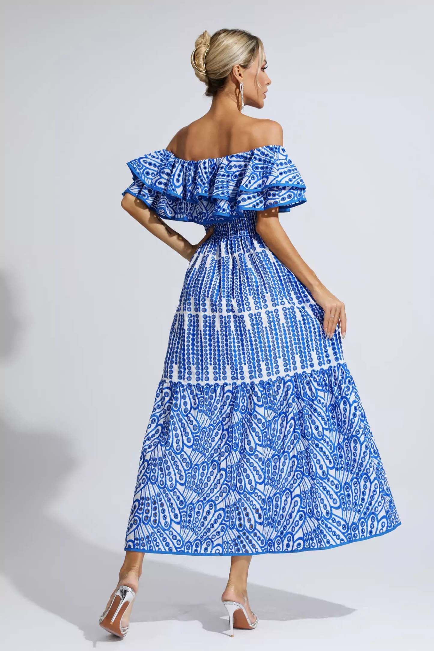 Grant Blue Cutout Ruffle Maxi Dress