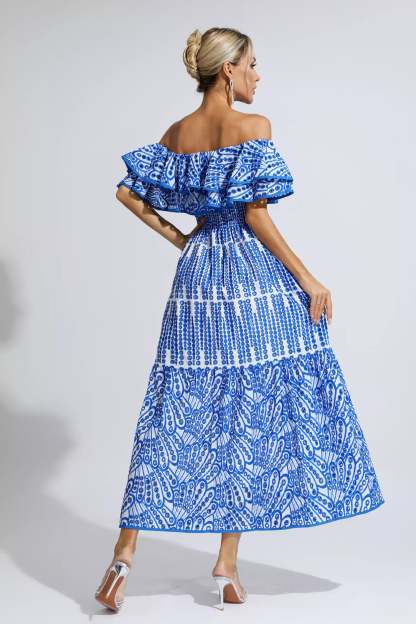 Grant Blue Cutout Ruffle Maxi Dress