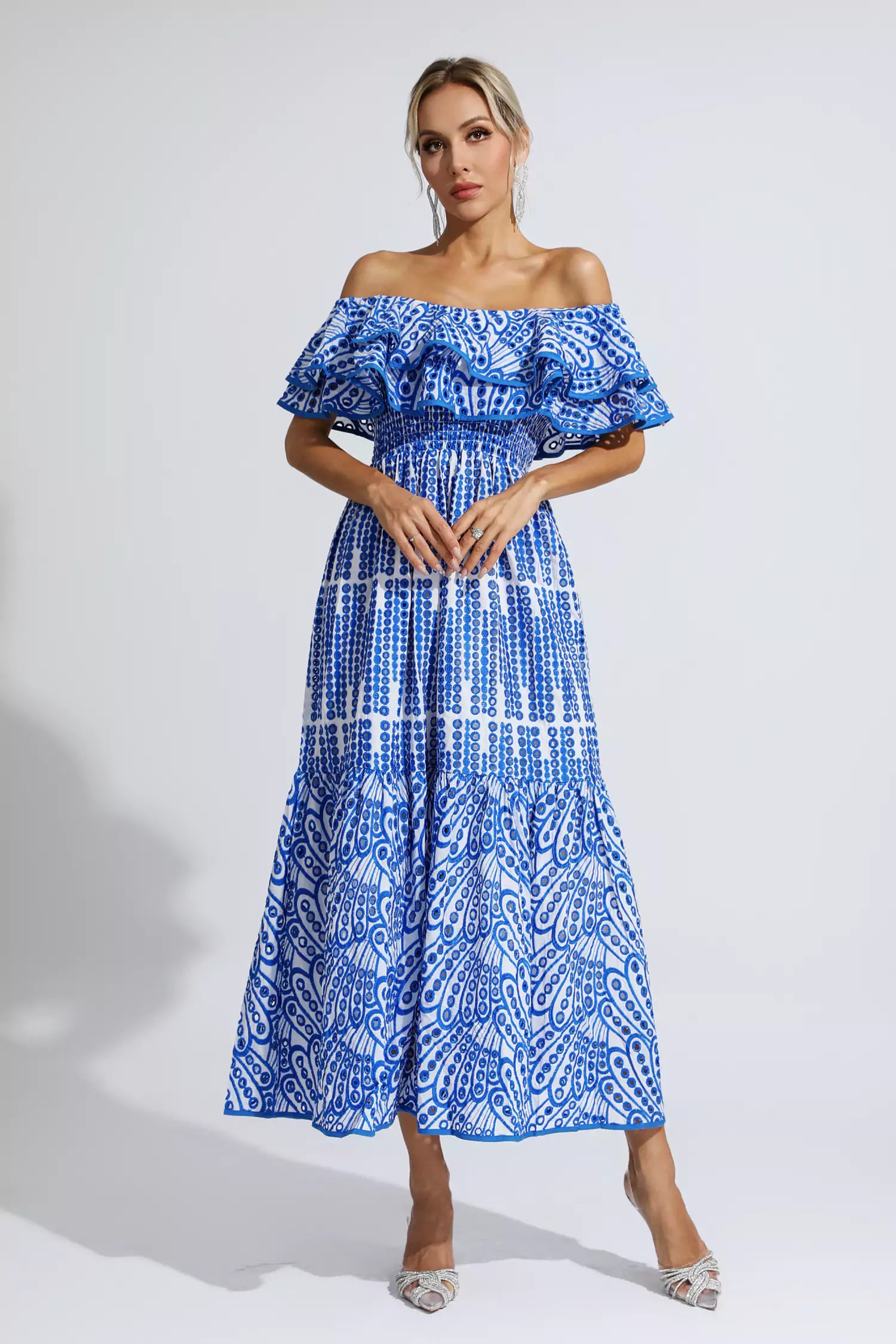 Grant Blue Cutout Ruffle Maxi Dress