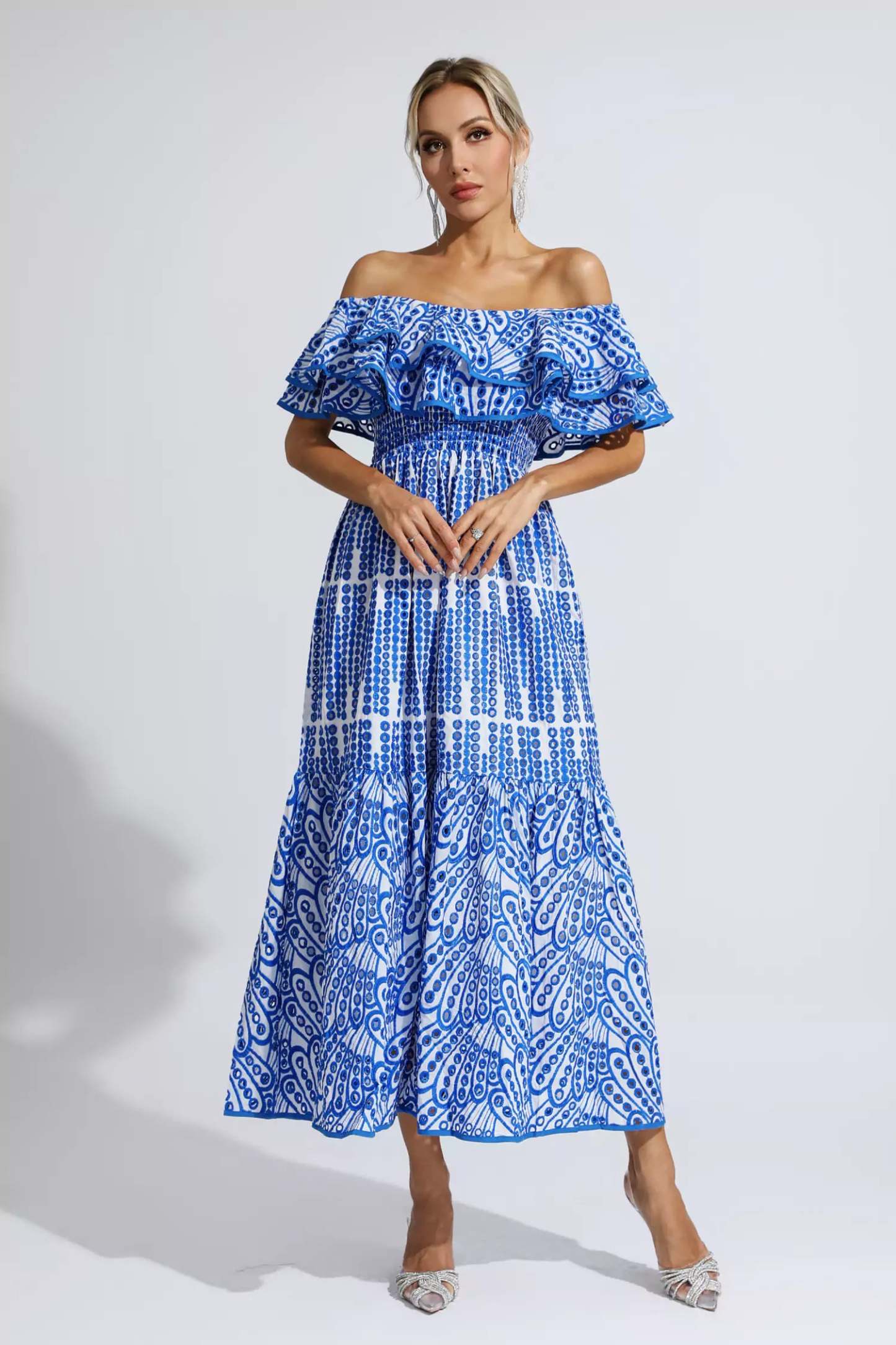 Grant Blue Cutout Ruffle Maxi Dress