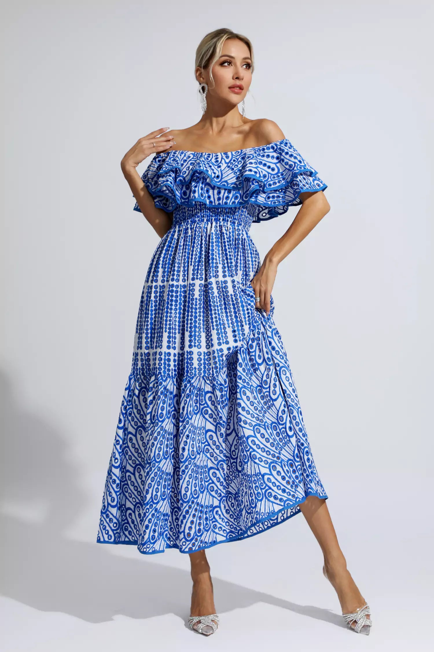 Grant Blue Cutout Ruffle Maxi Dress