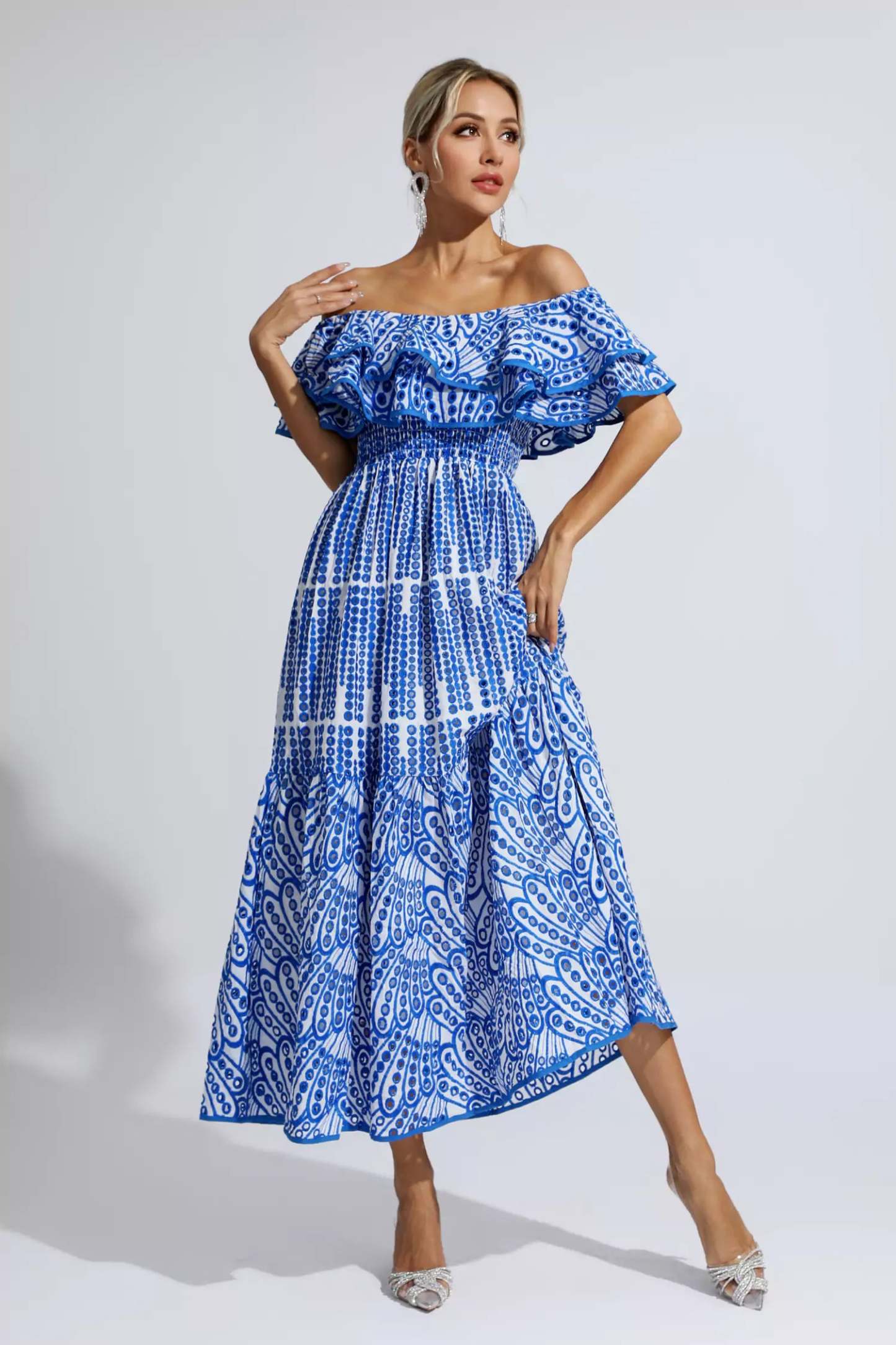Grant Blue Cutout Ruffle Maxi Dress
