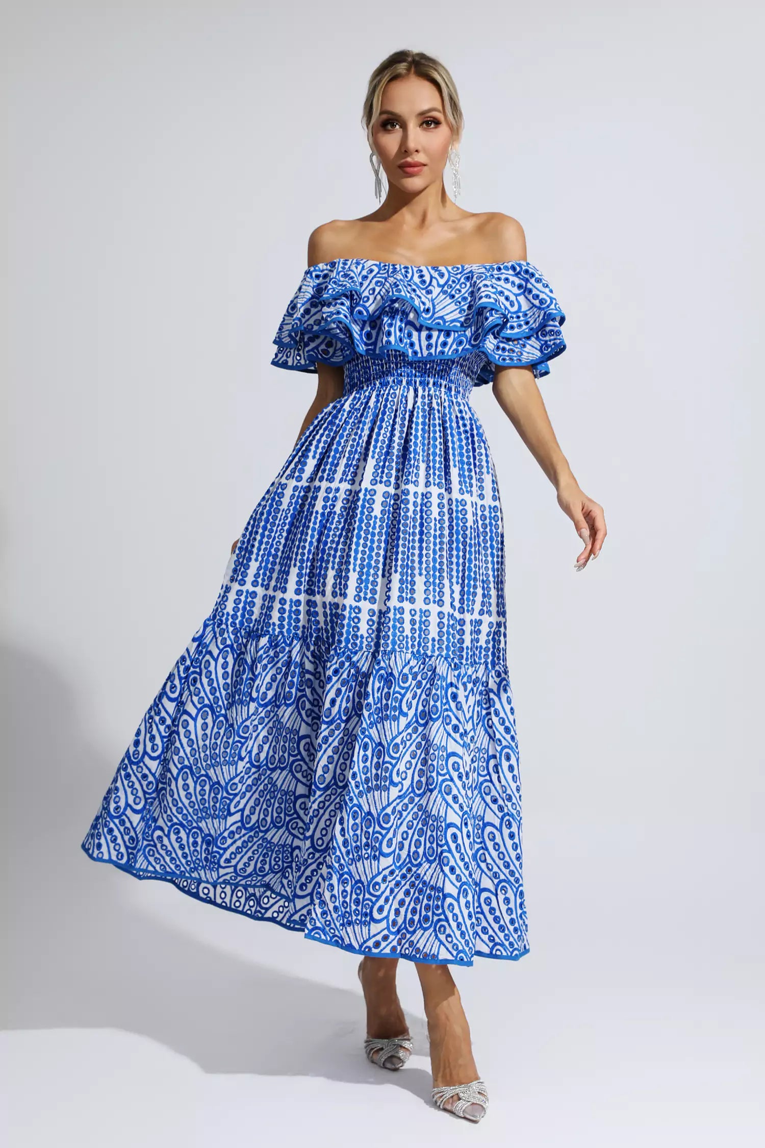 Grant Blue Cutout Ruffle Maxi Dress