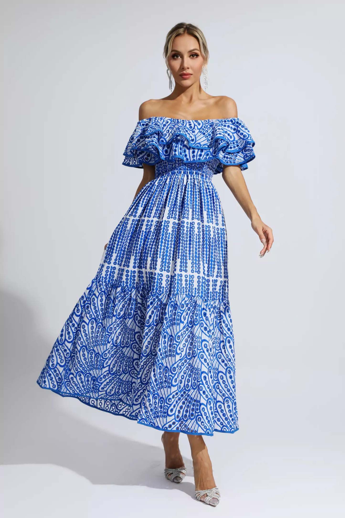 Grant Blue Cutout Ruffle Maxi Dress