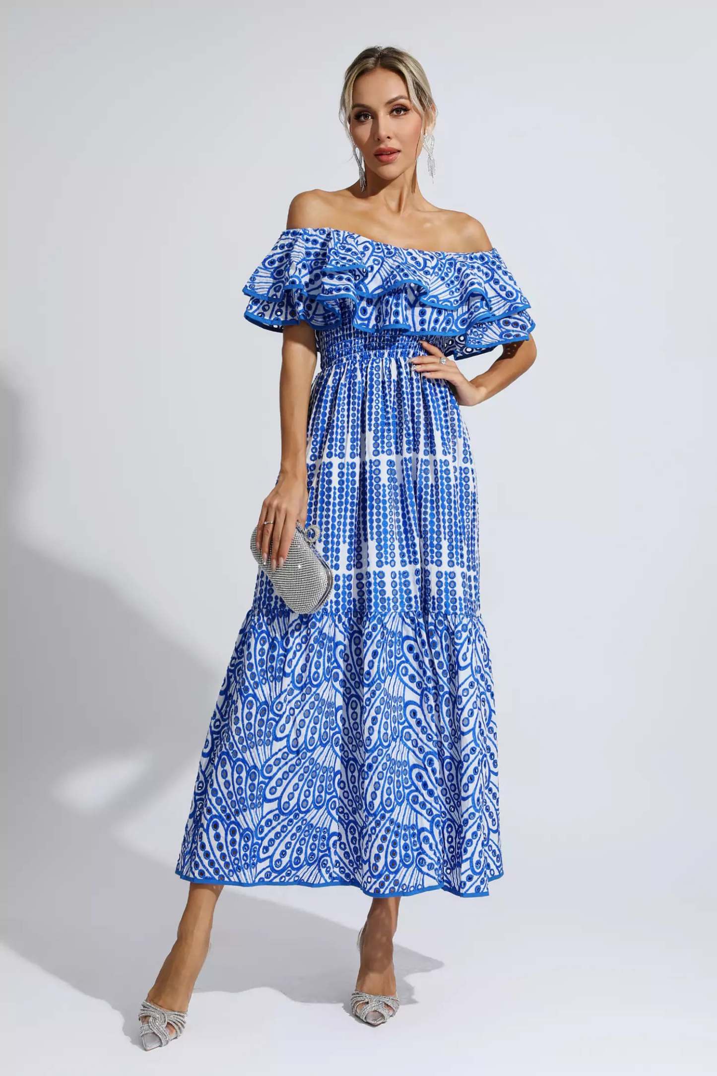 Grant Blue Cutout Ruffle Maxi Dress
