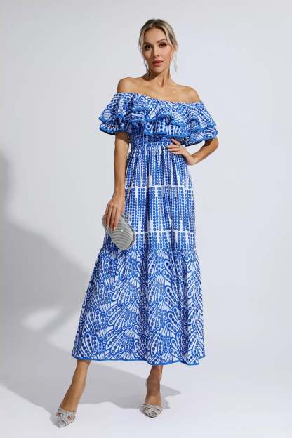 Grant Blue Cutout Ruffle Maxi Dress