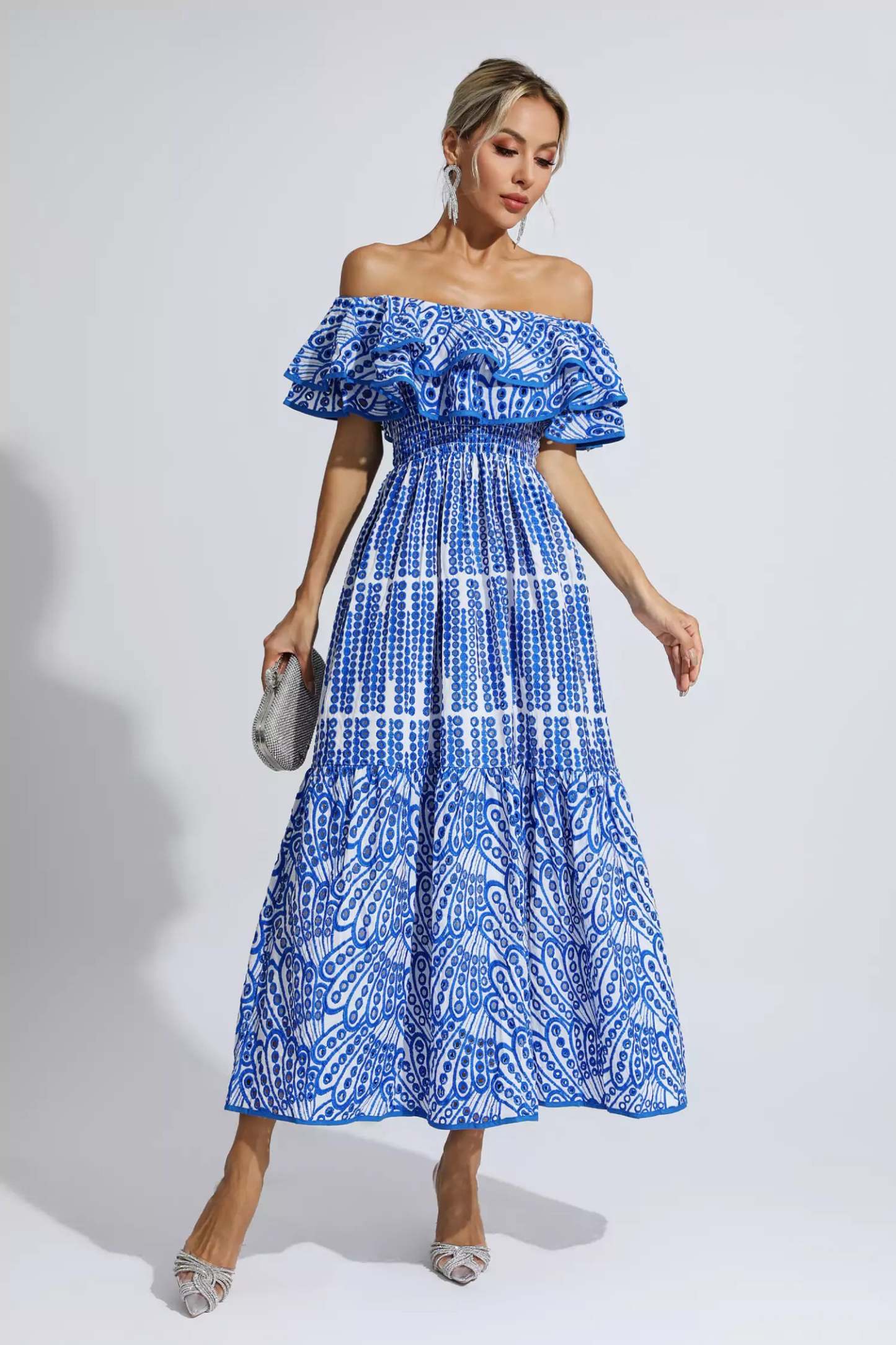 Grant Blue Cutout Ruffle Maxi Dress