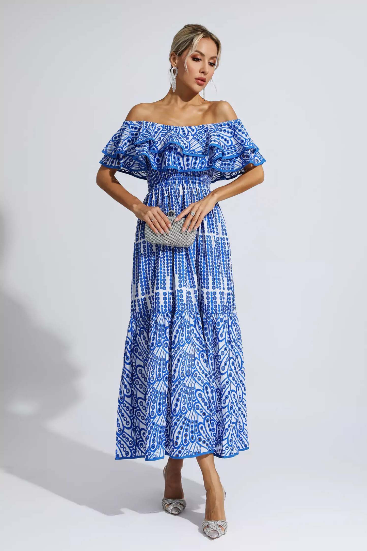Grant Blue Cutout Ruffle Maxi Dress
