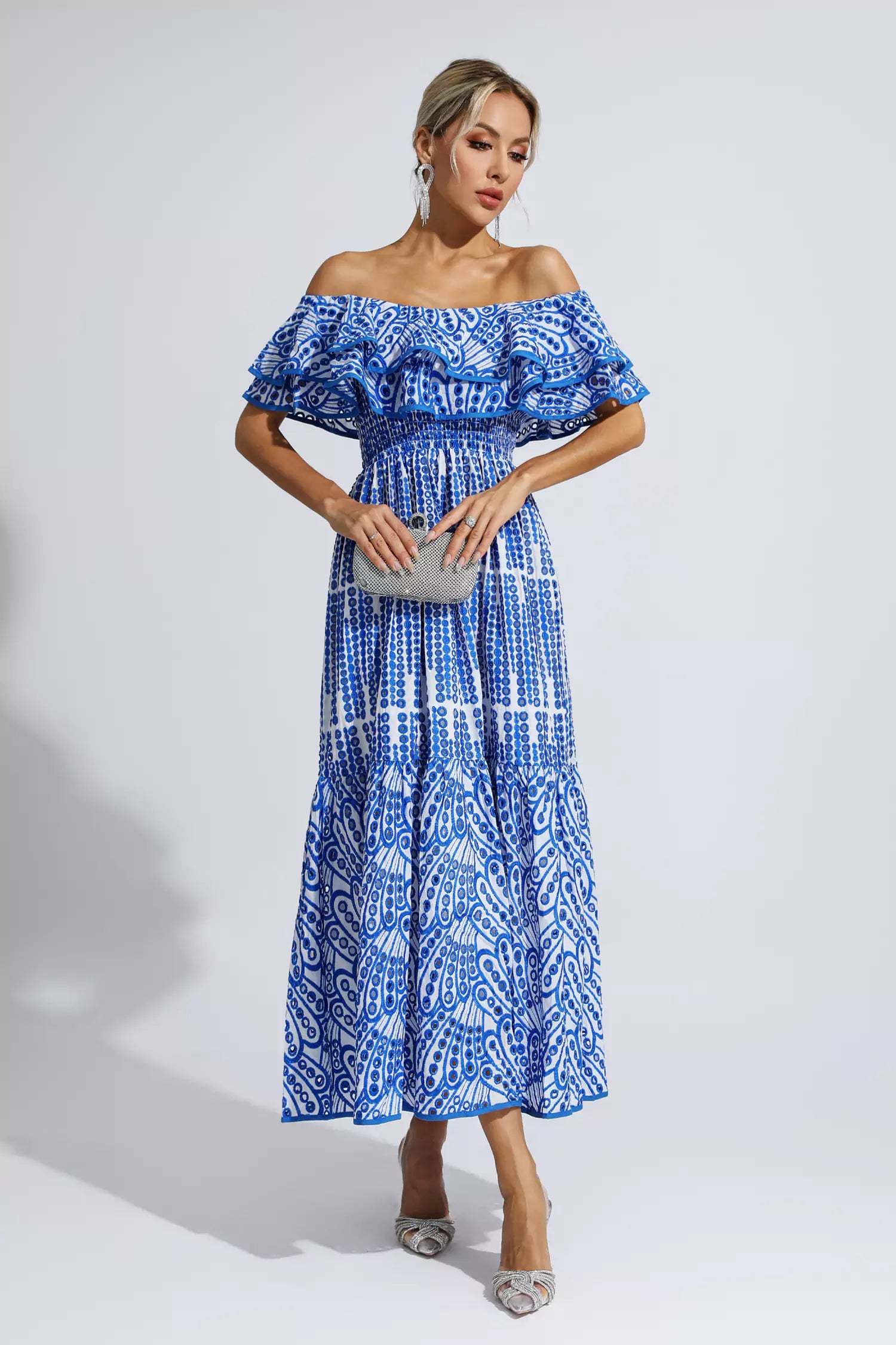Grant Blue Cutout Ruffle Maxi Dress