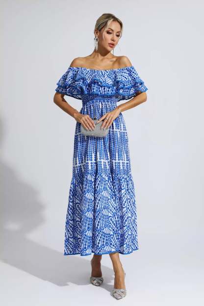 Grant Blue Cutout Ruffle Maxi Dress