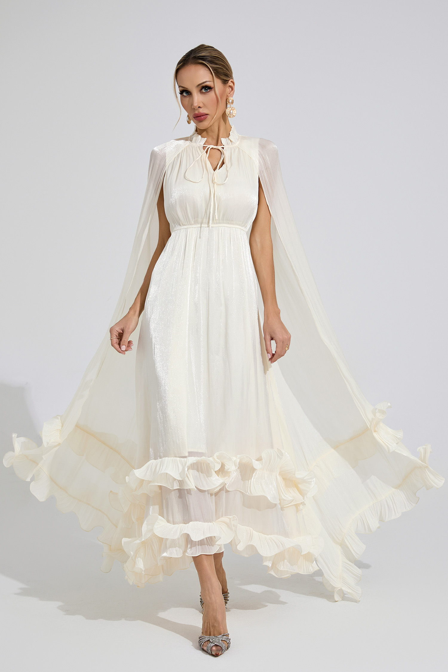Atoll White Ruffle Maxi Dress