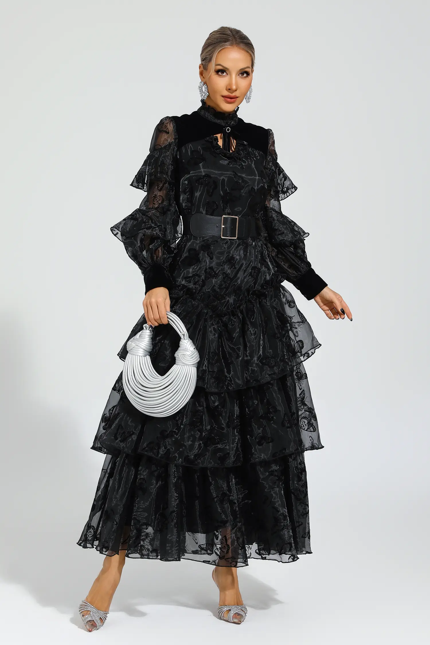 Willard Black Belted Mesh Dress