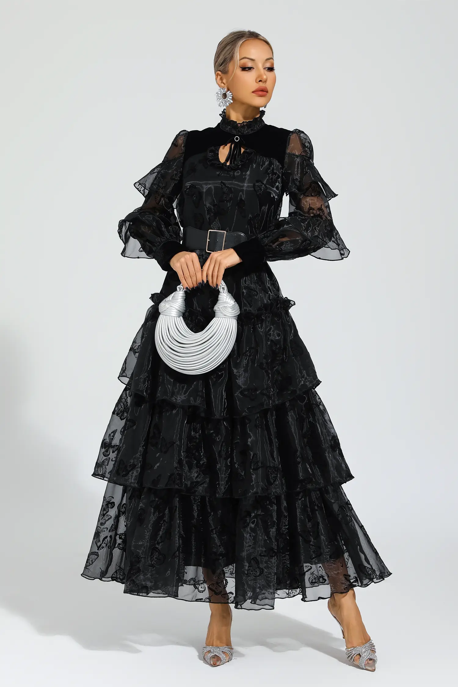 Willard Black Belted Mesh Dress