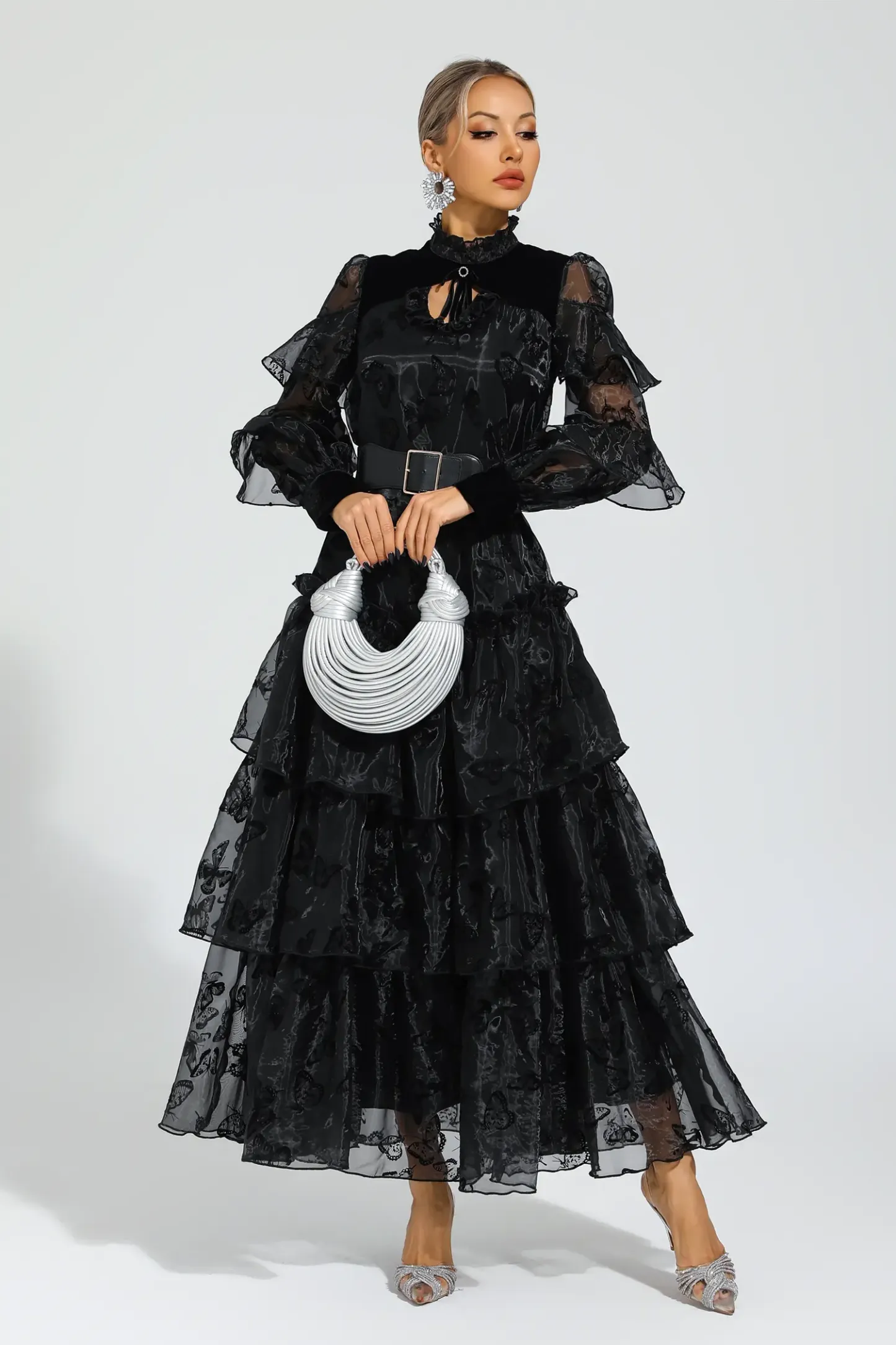 Willard Black Belted Mesh Dress