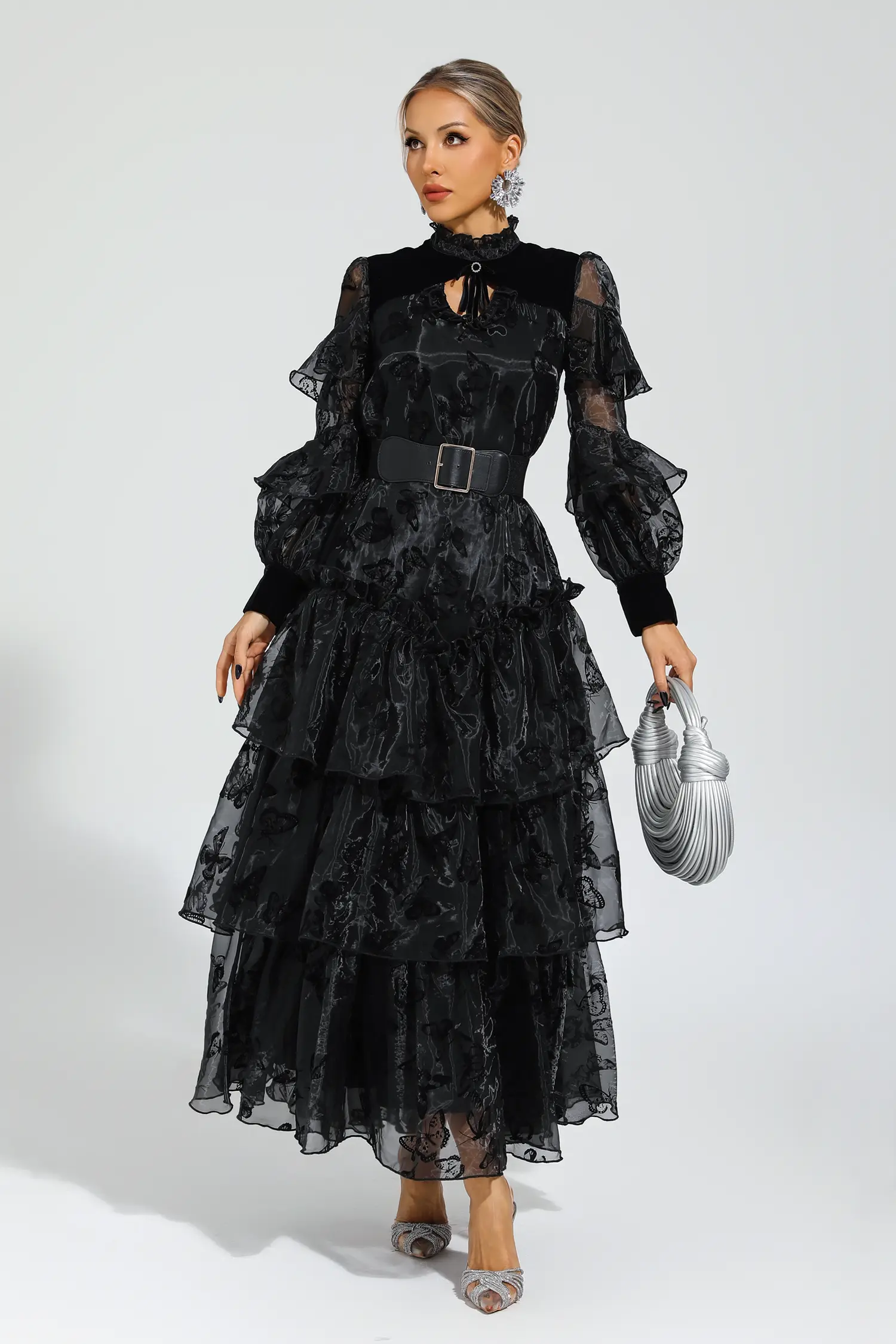 Willard Black Belted Mesh Dress