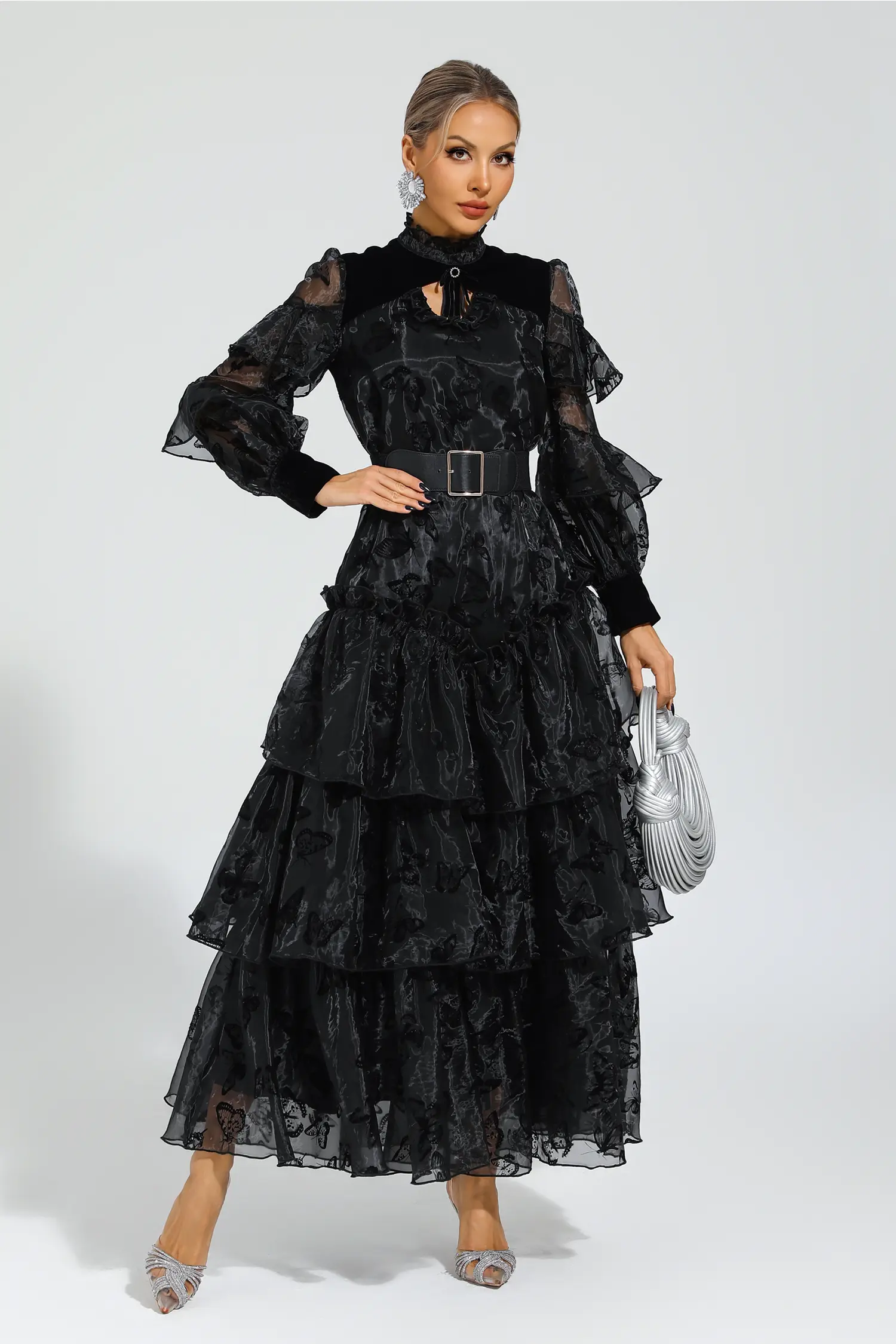 Willard Black Belted Mesh Dress