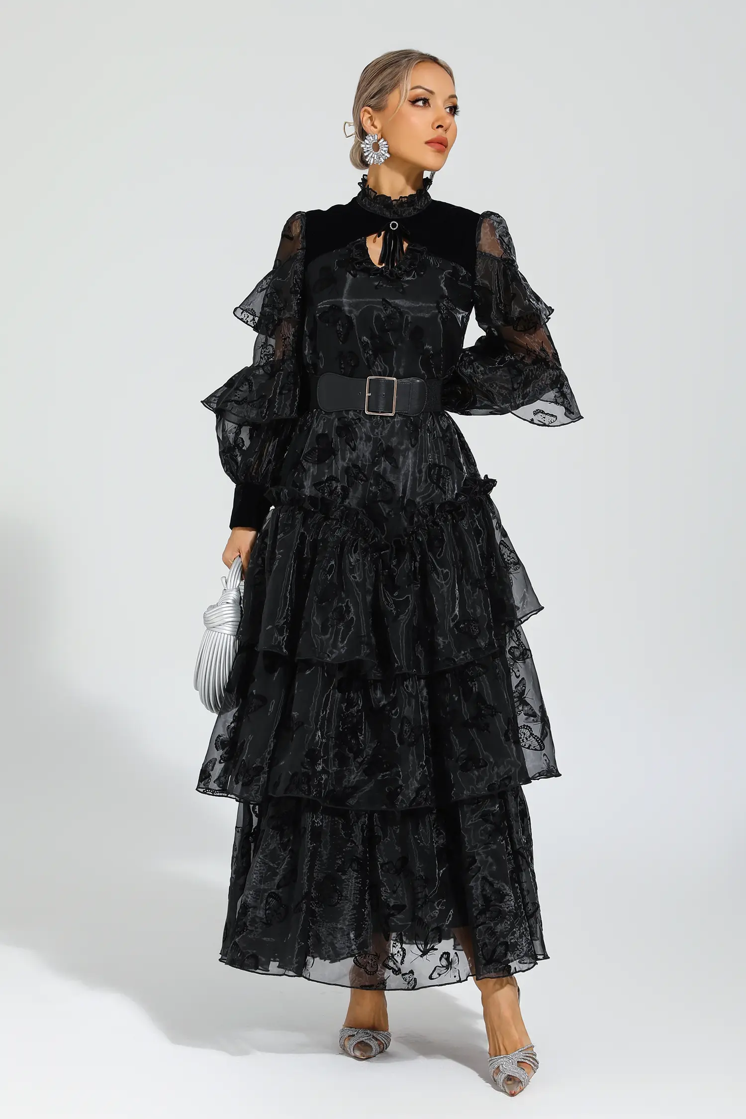 Willard Black Belted Mesh Dress