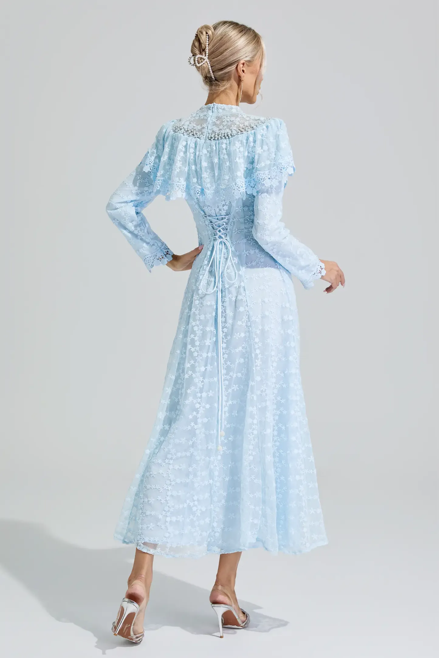 Susanna Blue Embroidery Lace Dress