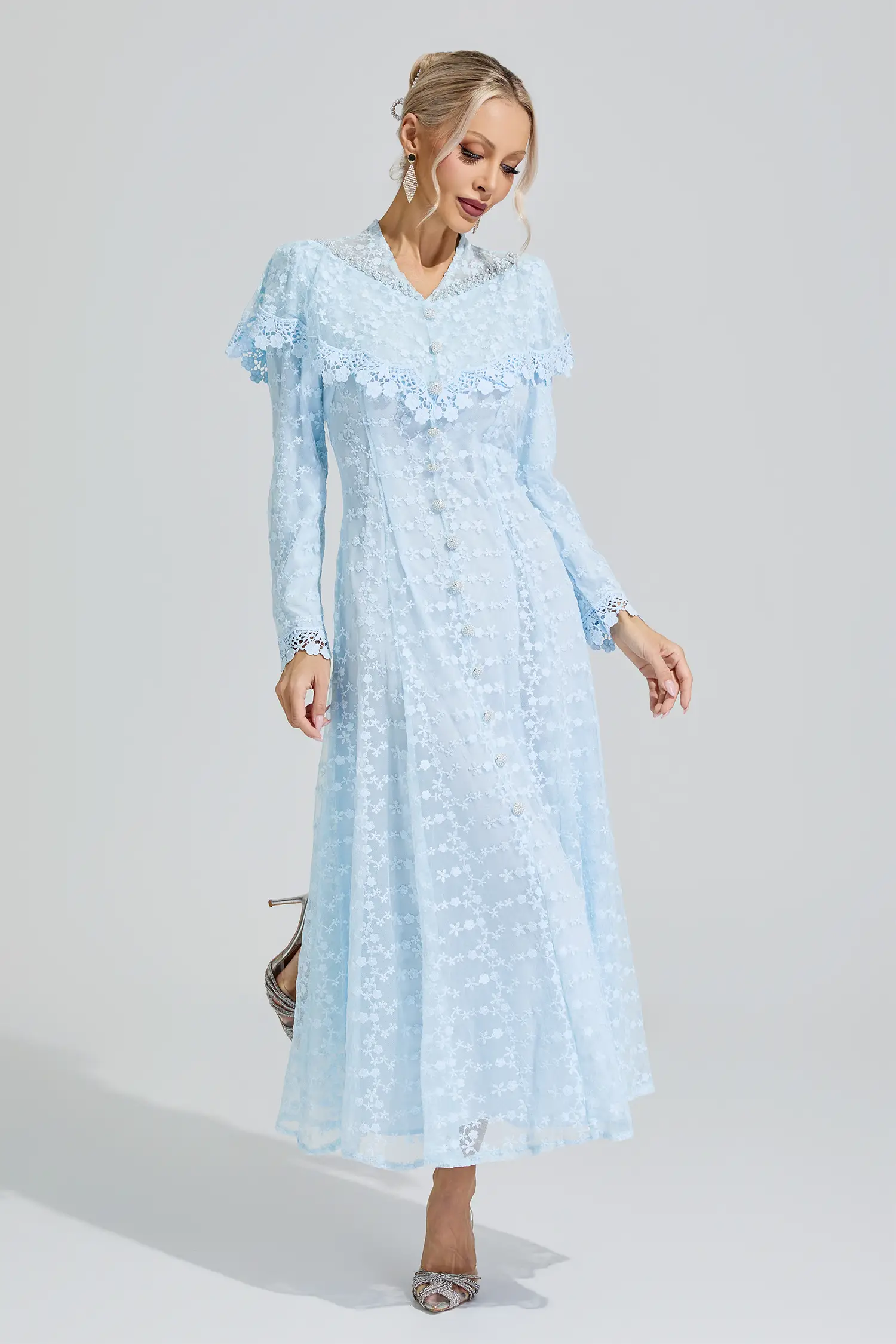Susanna Blue Embroidery Lace Dress