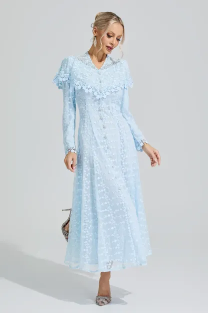 Susanna Blue Embroidery Lace Dress