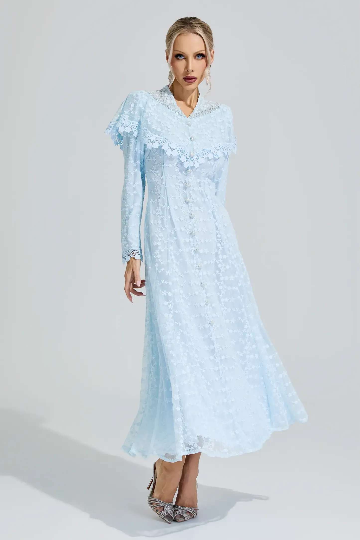 Susanna Blue Embroidery Lace Dress