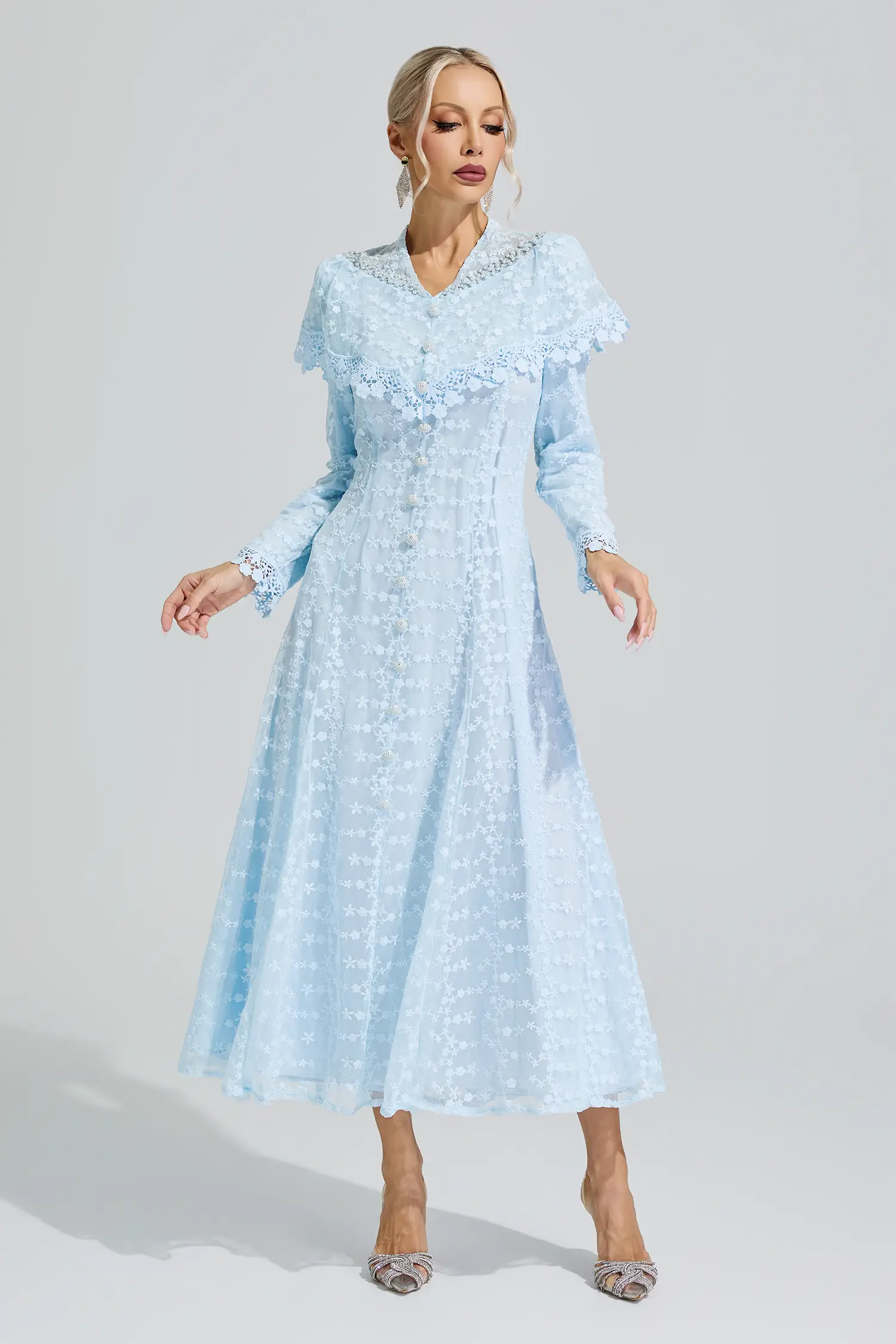 Susanna Blue Embroidery Lace Dress