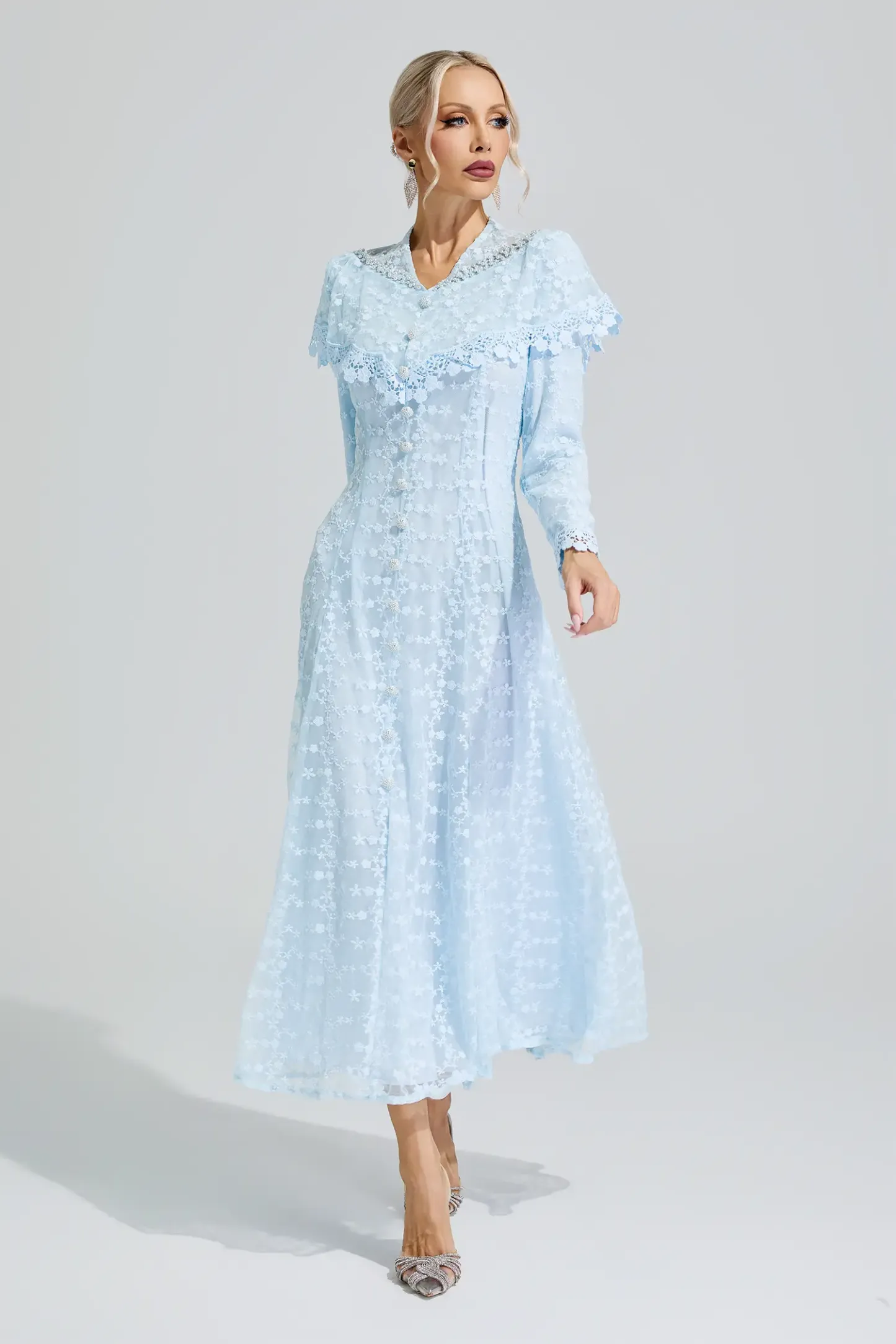 Susanna Blue Embroidery Lace Dress