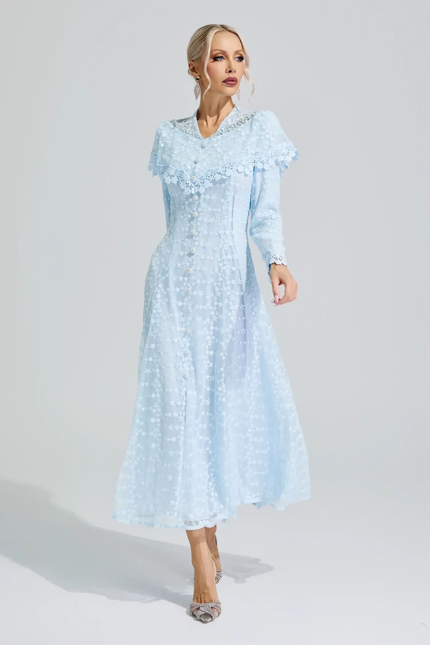 Susanna Blue Embroidery Lace Dress