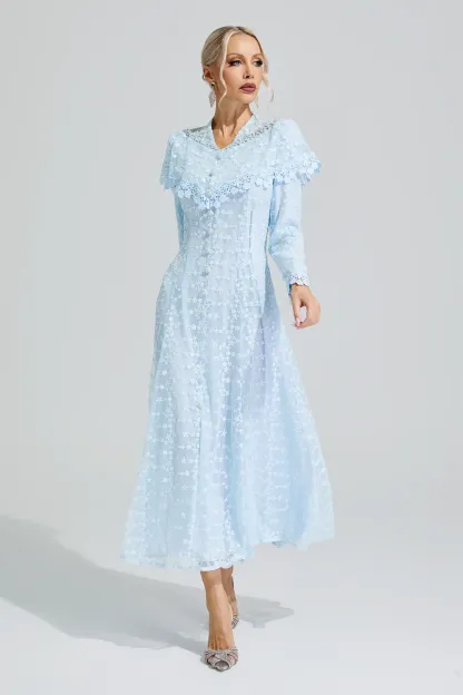 Susanna Blue Embroidery Lace Dress