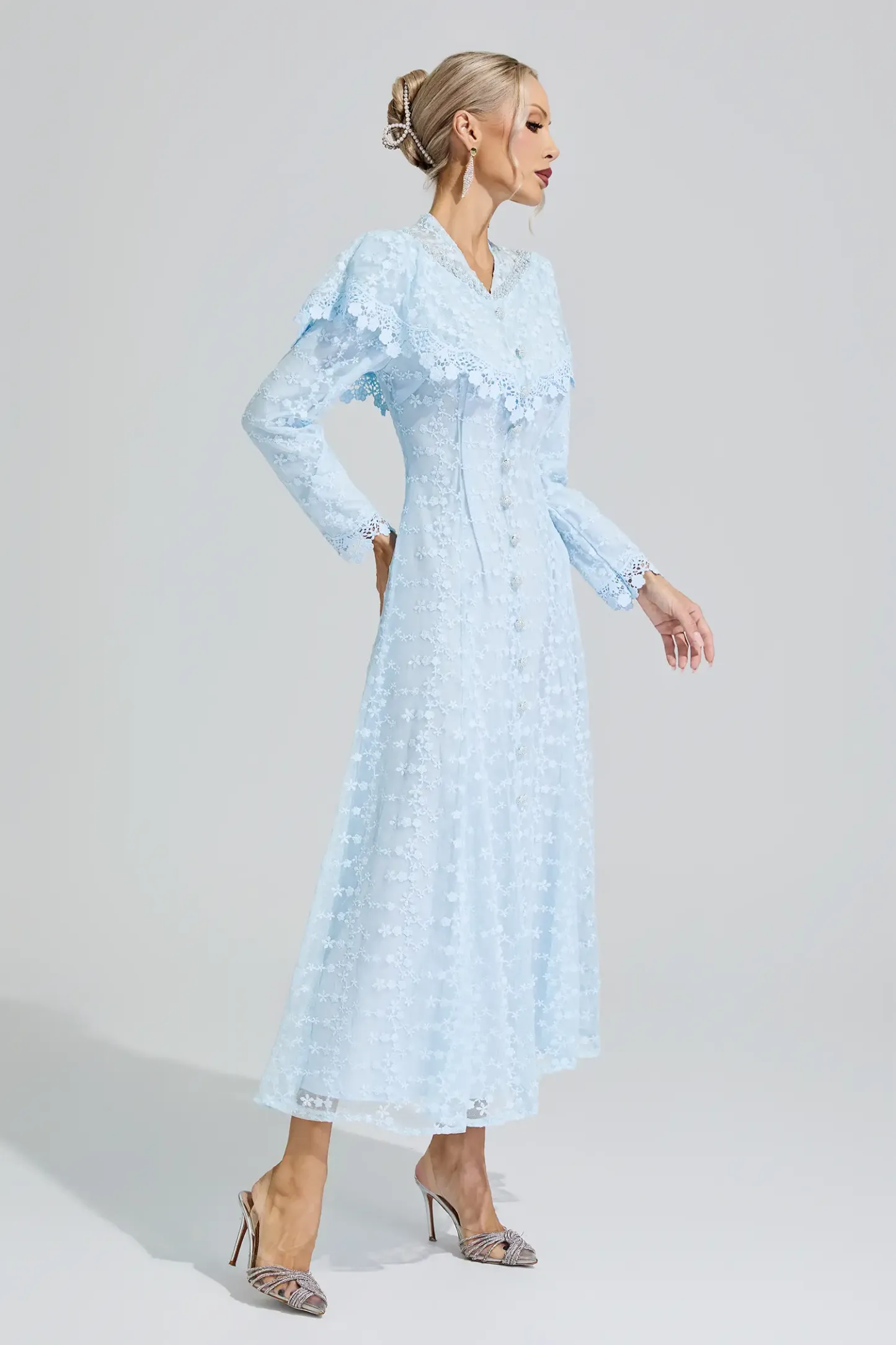 Susanna Blue Embroidery Lace Dress