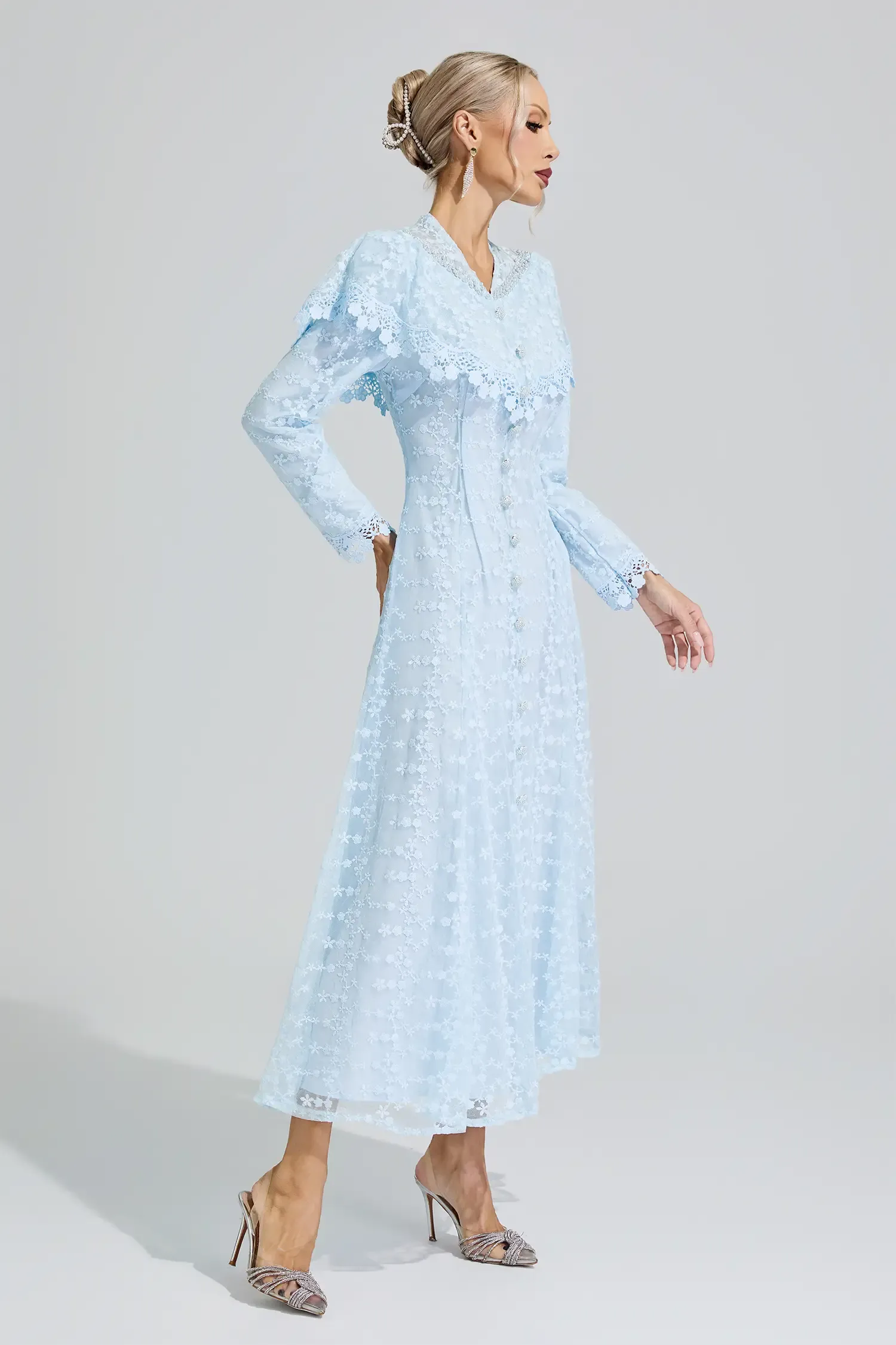 Susanna Blue Embroidery Lace Dress