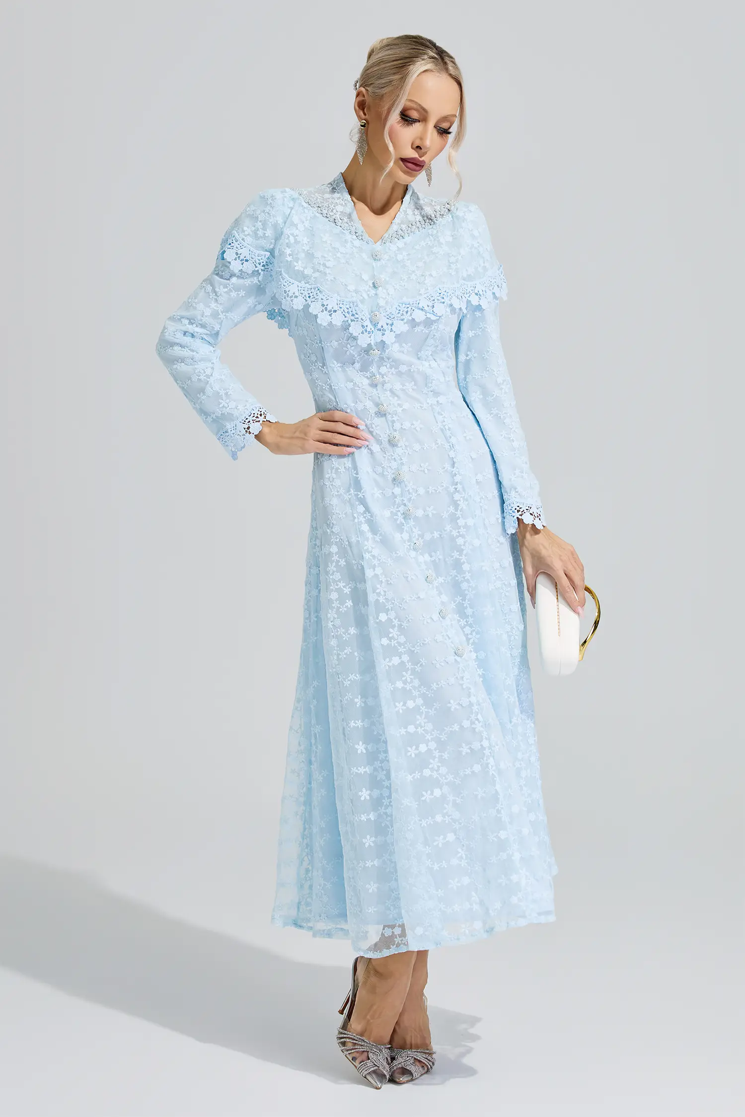 Susanna Blue Embroidery Lace Dress