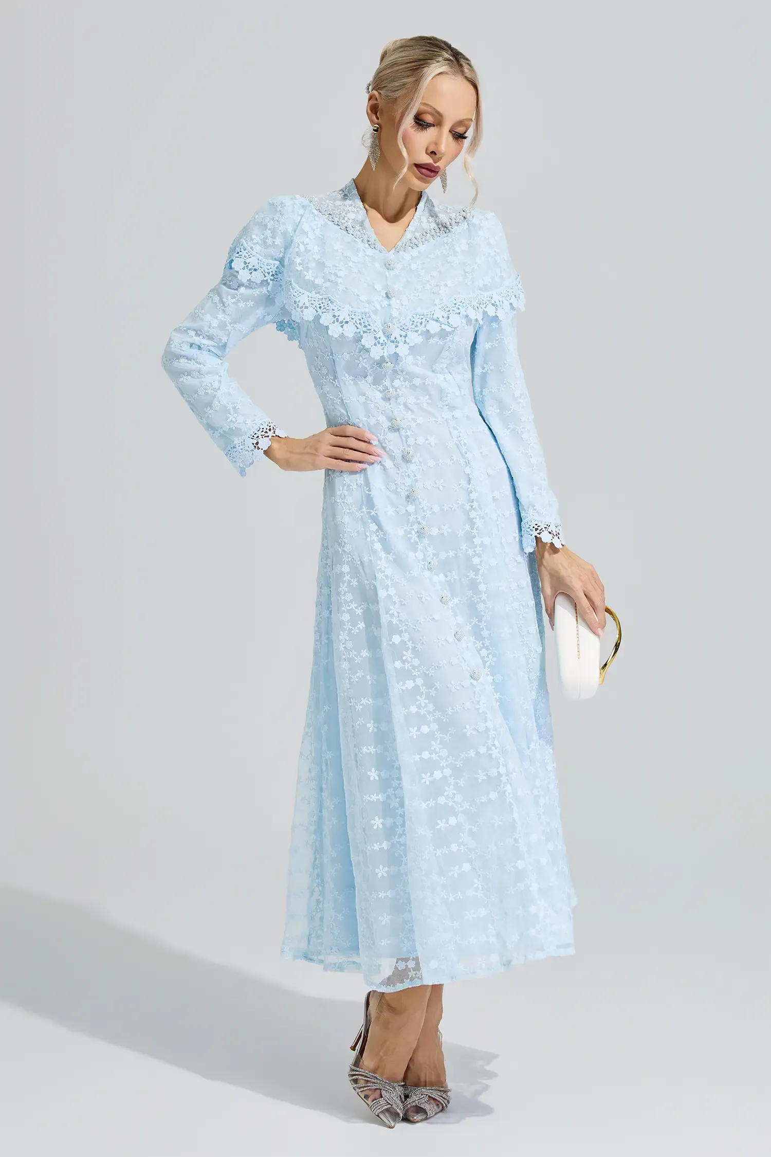 Susanna Blue Embroidery Lace Dress