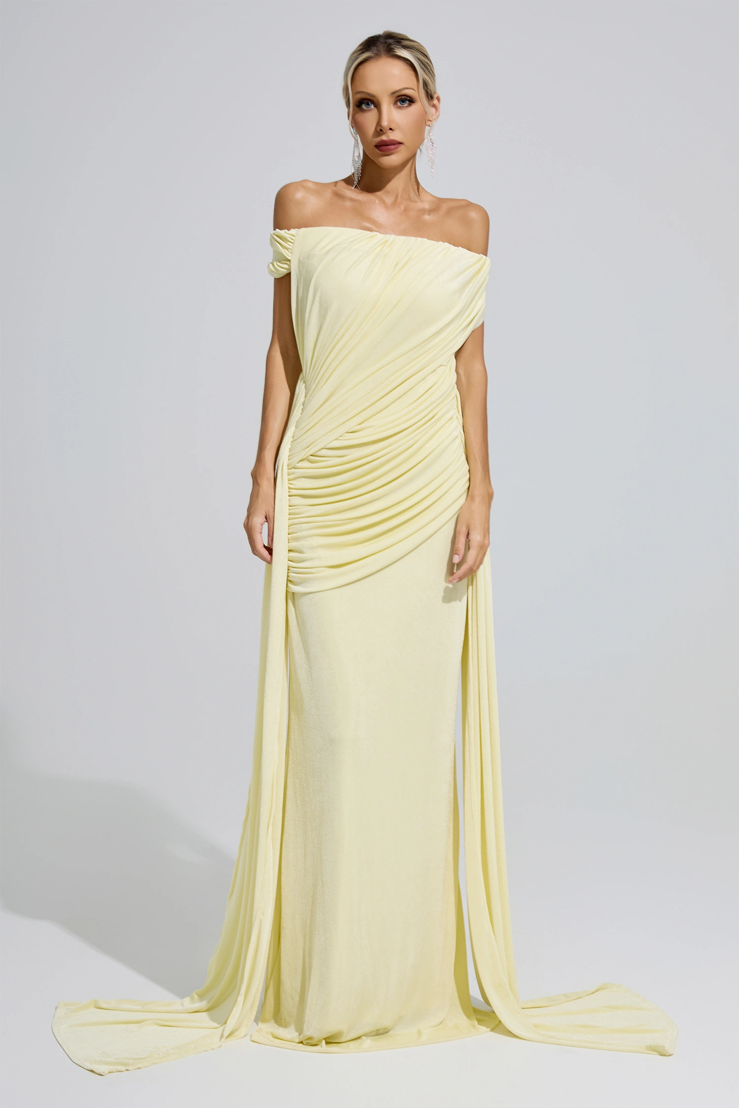 Wollstonecraft Yellow Ruffle Bandage Bodycon Dress