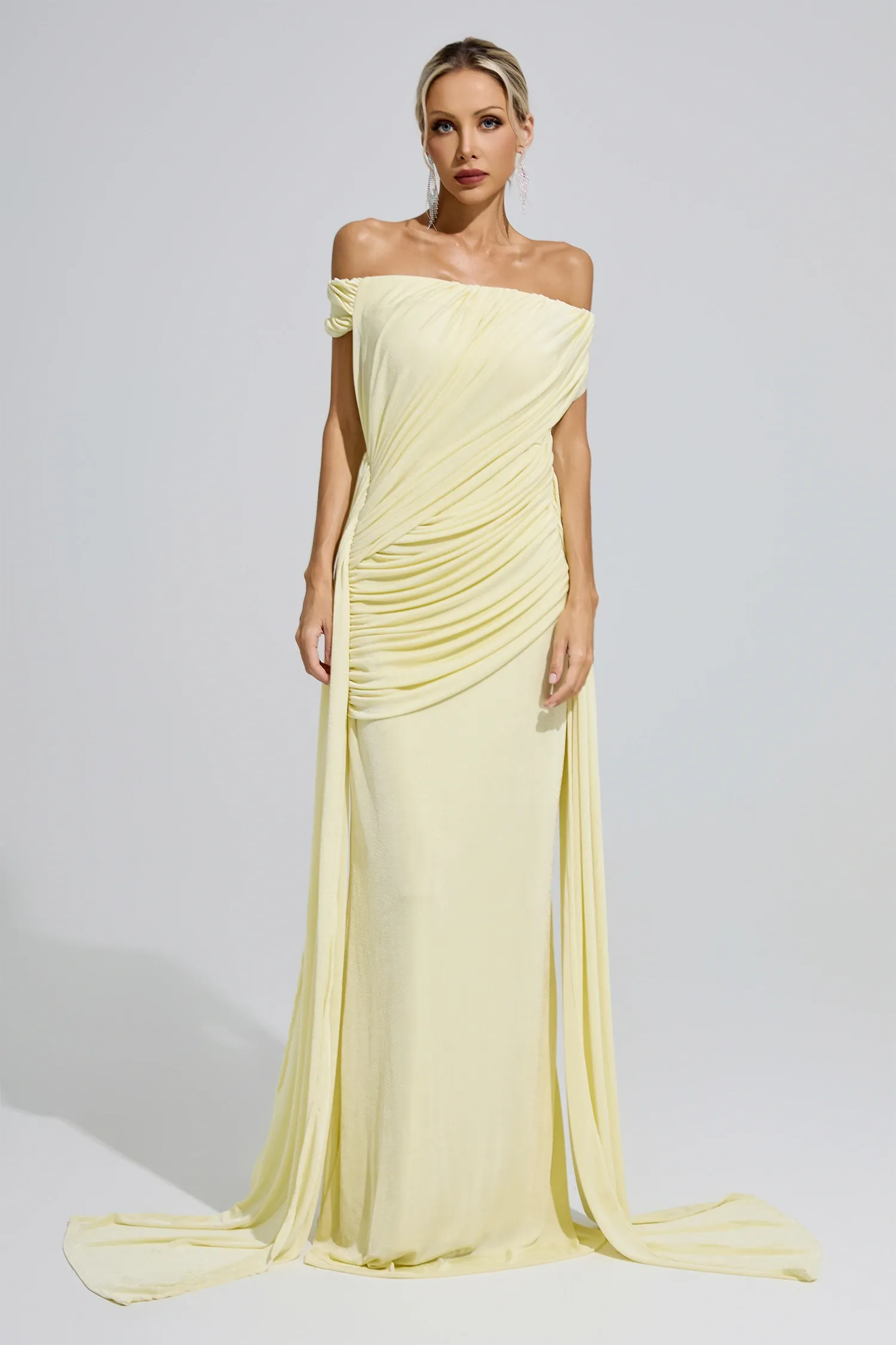 Wollstonecraft Yellow Ruffle Bandage Bodycon Dress