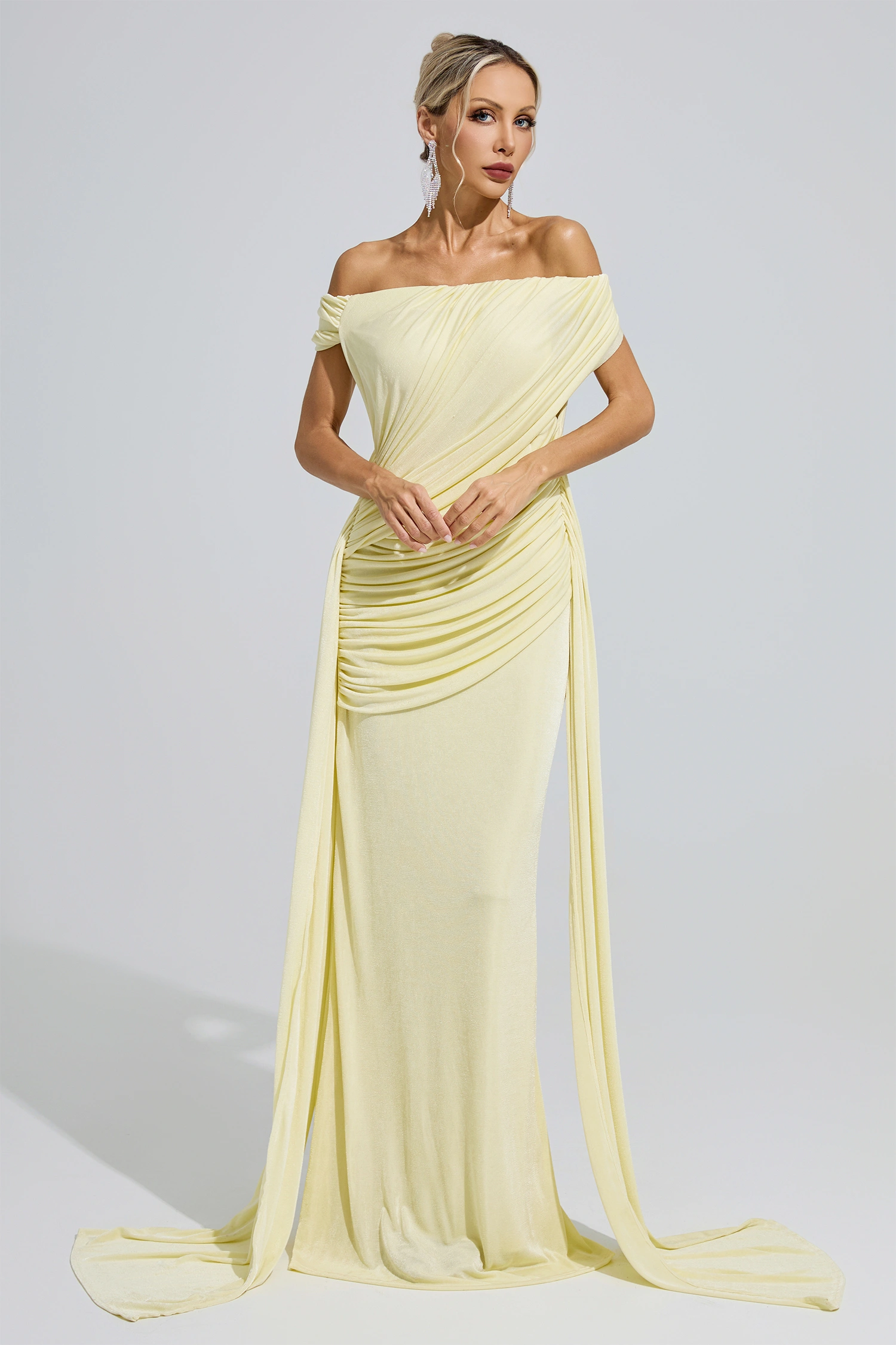 Wollstonecraft Yellow Ruffle Bandage Bodycon Dress